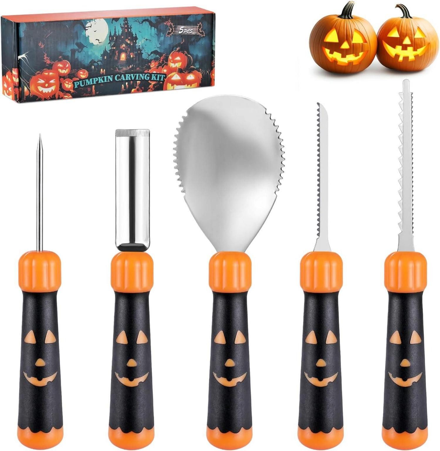 Multitool Kürbis Schnitzset 5-tlg. Halloween Profi Werkzeug Set inkl. Tasche