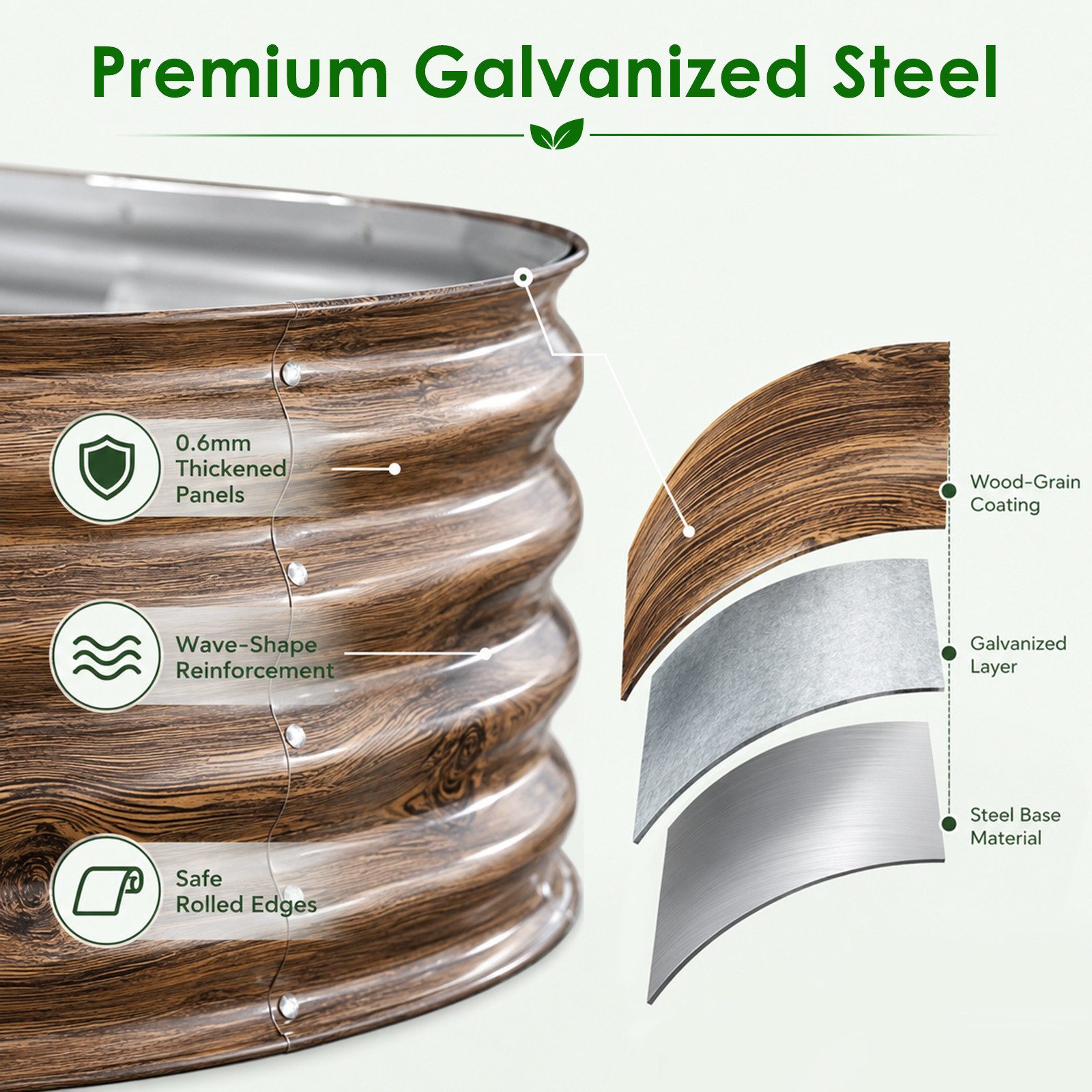 BlingBin Hochbeet Pflanzenbeet aus Metall Ovales Gartenbeet zum Selber Bauen (1er Set, 1 St., 240 × 60 × 30 cm (7,87 × 1,97 × 0,98 ft), Pflanzkasten-Set für den – Bild 5 von 5