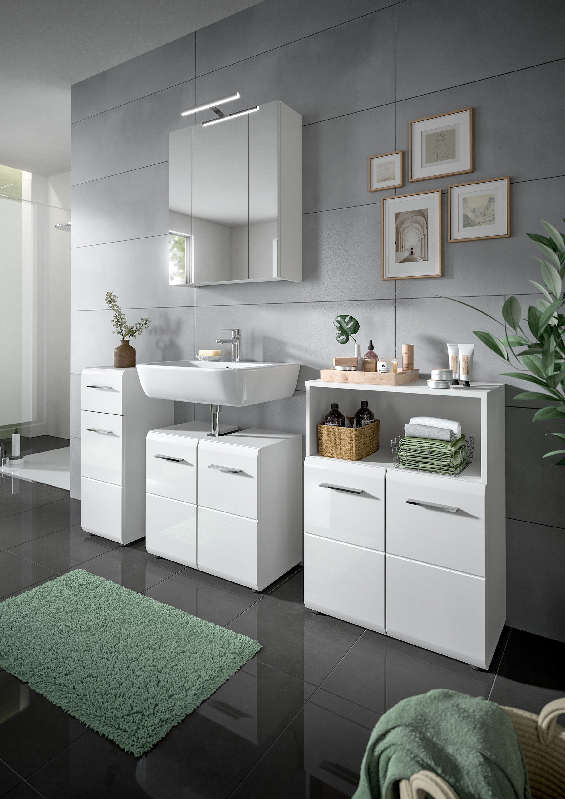 Newroom Kommode Weiß 60 cm, Kommode Weiß Hochglanz Sideboard Highboard Modern Zeitlos Bad Bade...