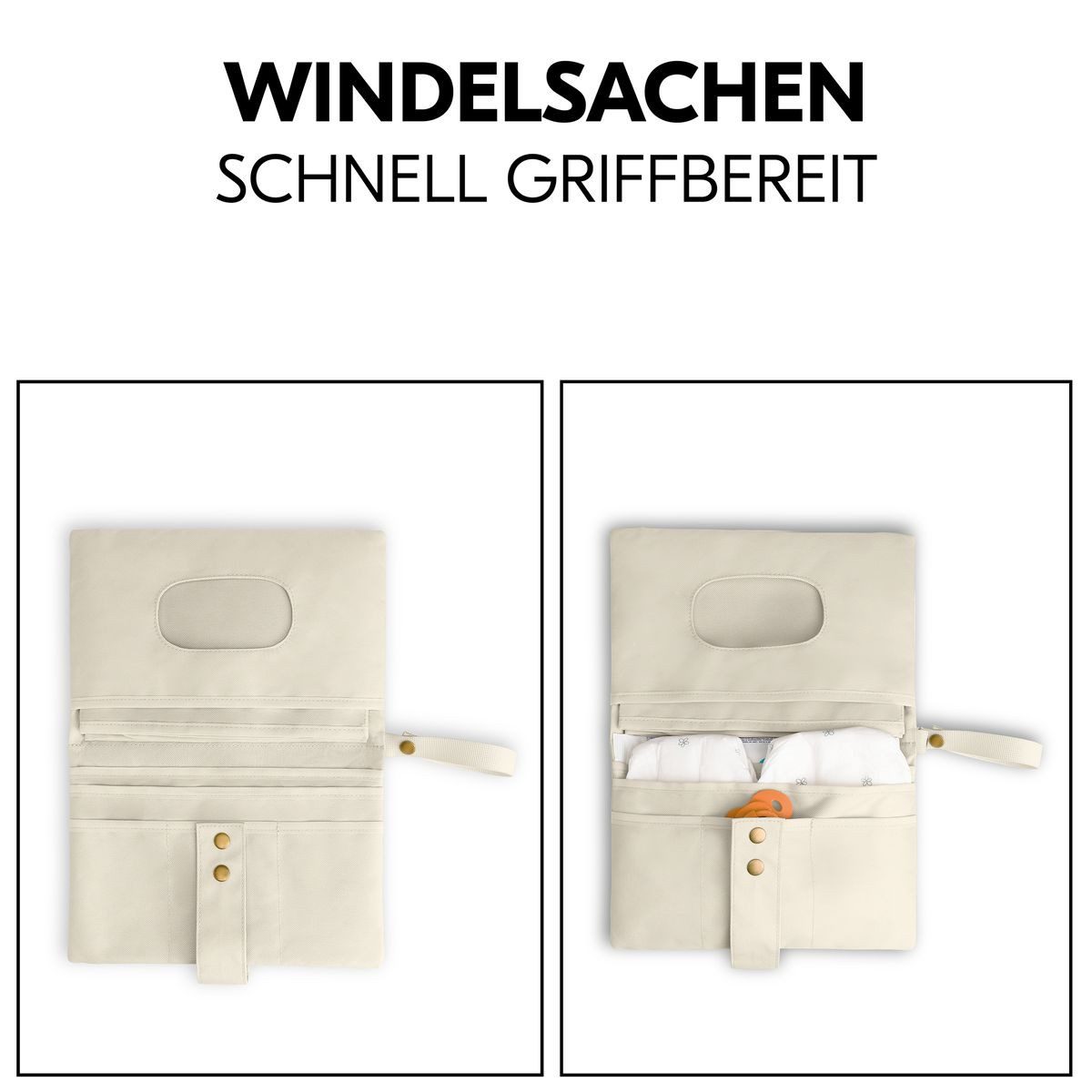 Hauck Wickeltasche Change N Walk - Beige, Windeltasche mit Wickelunterlage, Organizer, Wickeltetui mit Schlaufe