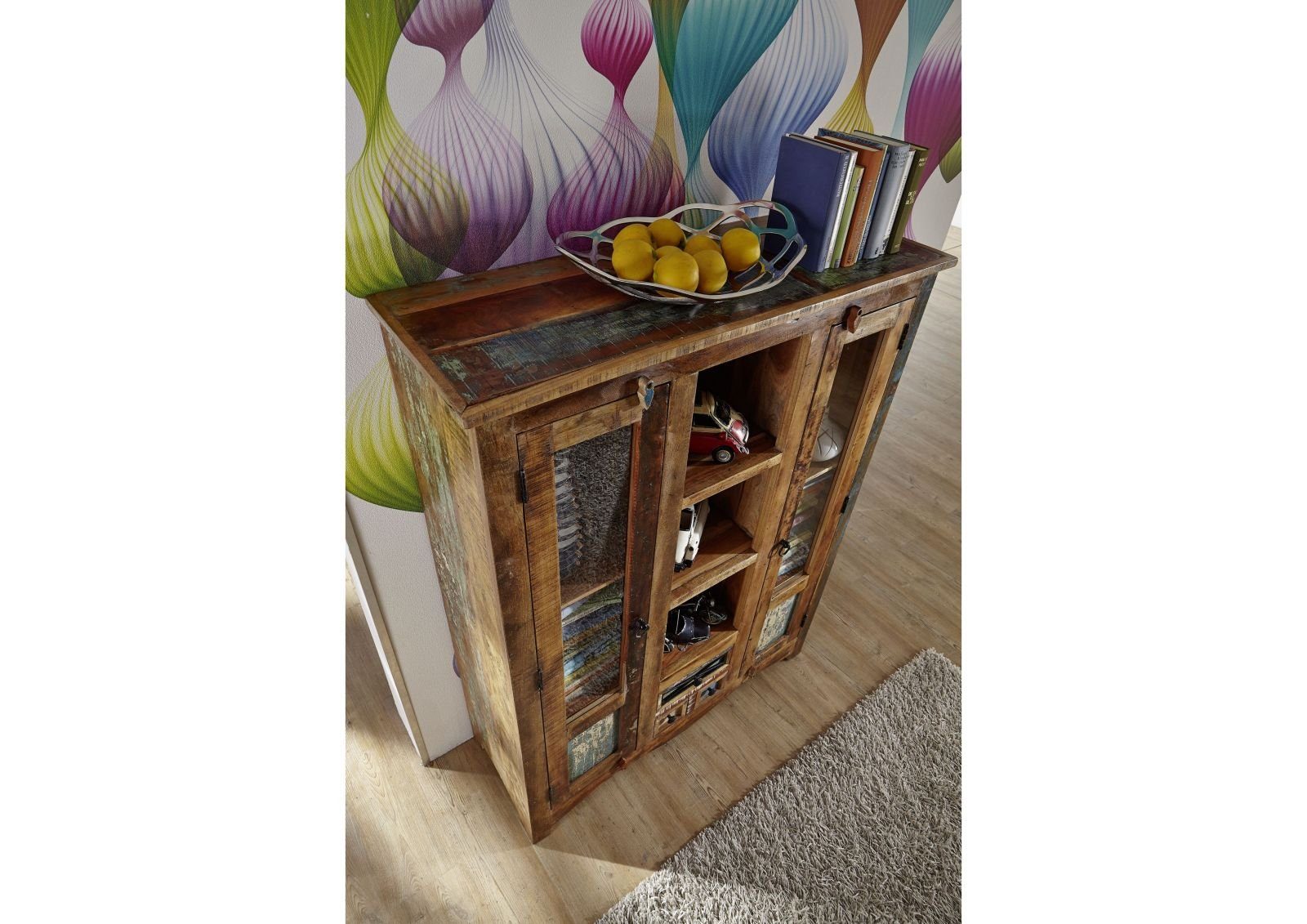 Massivmoebel24 Highboard NATURE OF SPIRIT (Massivholz), Highboard Altholz 115x40x150 mehrfarbig lackiert NATURE OF SPIRIT #21