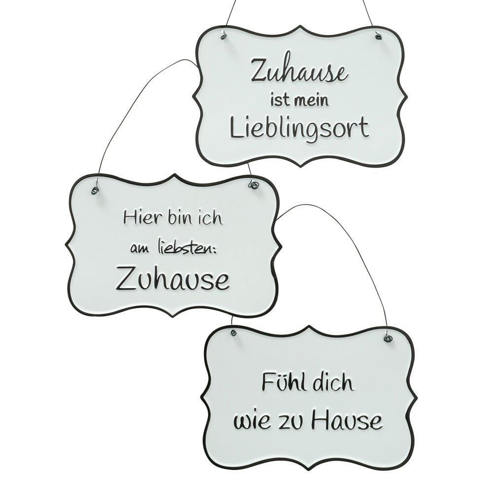 BOLTZE Metallschild 3tlg. Schild ZUHAUSE schwarz weiß Metallschild mit Wohlfühlspruch (3 Motive). € 9,95