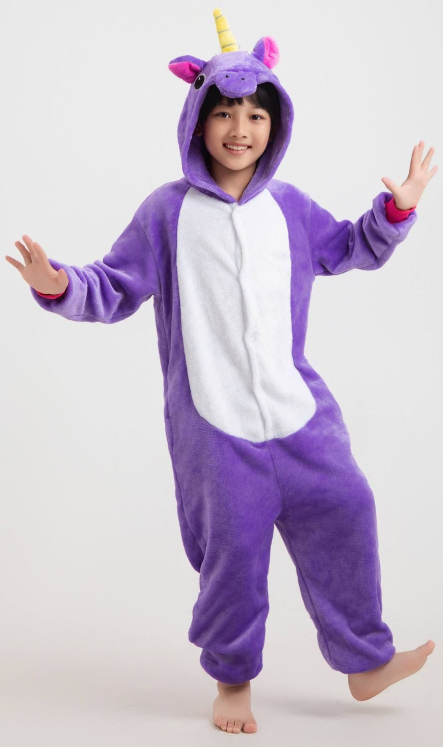 Corimori Jumpsuit Kinder Kostüm Jumpsuit Onesie verschiedene Designs (1-tlg) Fasching, Karneval, Tierkostüme Einhorn Lila 128-134 Mädchen Jungen – Bild 2 von 5