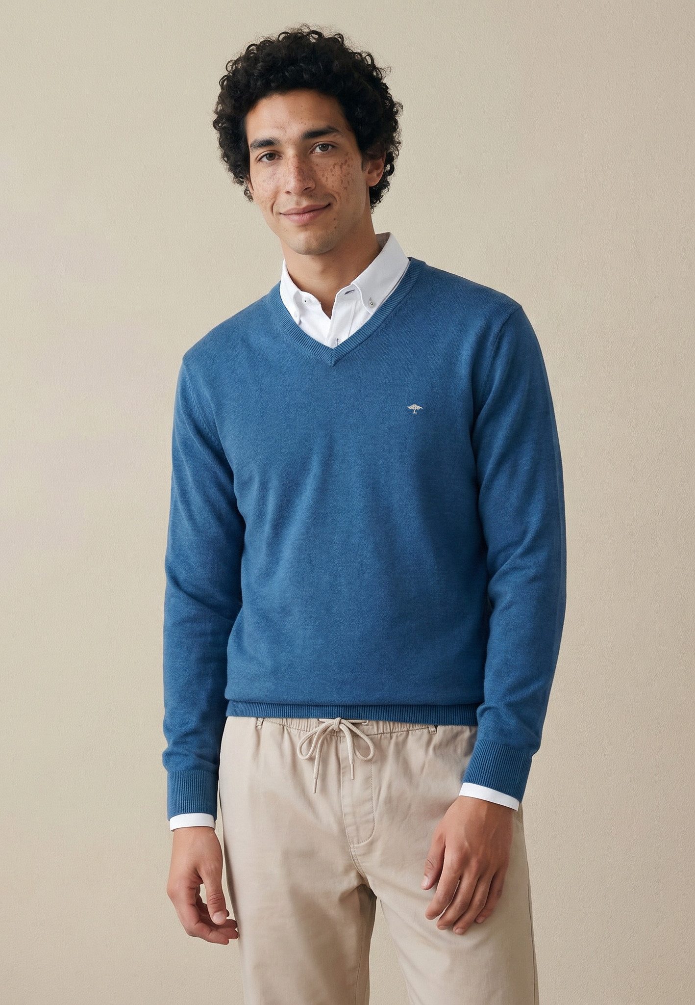 FYNCH-HATTON Strickpullover aus Baumwolle, mit V-Ausschnitt, bequeme Passform