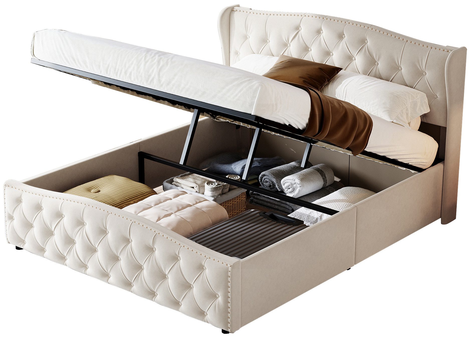 FUROKOY Polsterbett Doppelbett Hydraulisch Stauraumbett mit günstig online kaufen