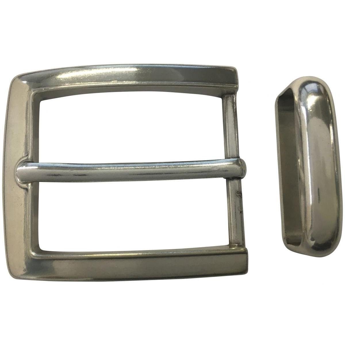 BELTINGER Gürtelschnalle mit Schlaufe 4,0 cm - Buckle Gürtelschließe 40mm - Dorn-Schließe - Gür Silber