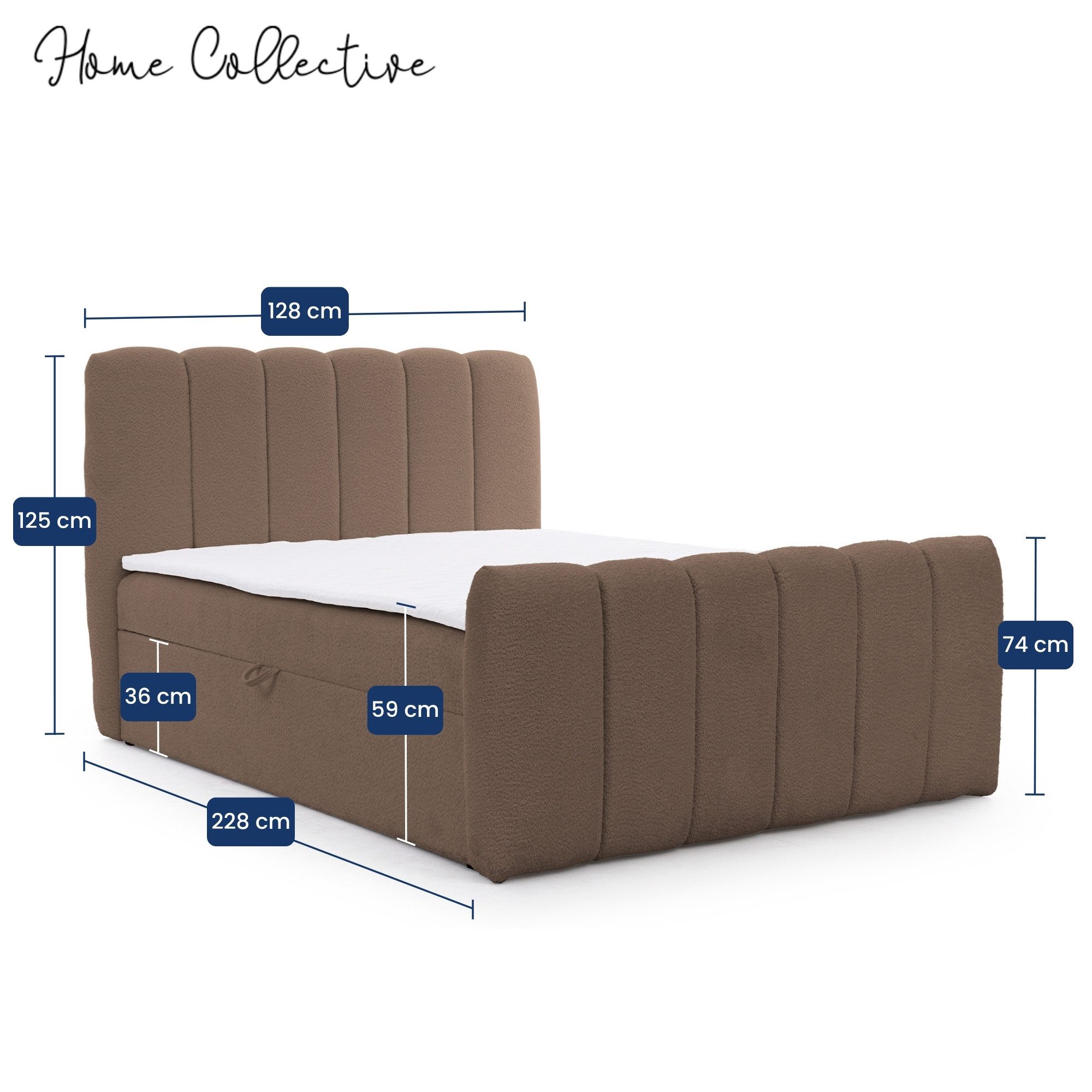 Home Collective Boxspringbett Polsterbett Doppelbett Bubble Bett mit Stauraum & Topper, viele Größen (mit Taschenfederkern-Matratze & leichtgängiger Federmechanik), trendiger Bouclé Bubble Look weicher Chenille-Stoff Braun