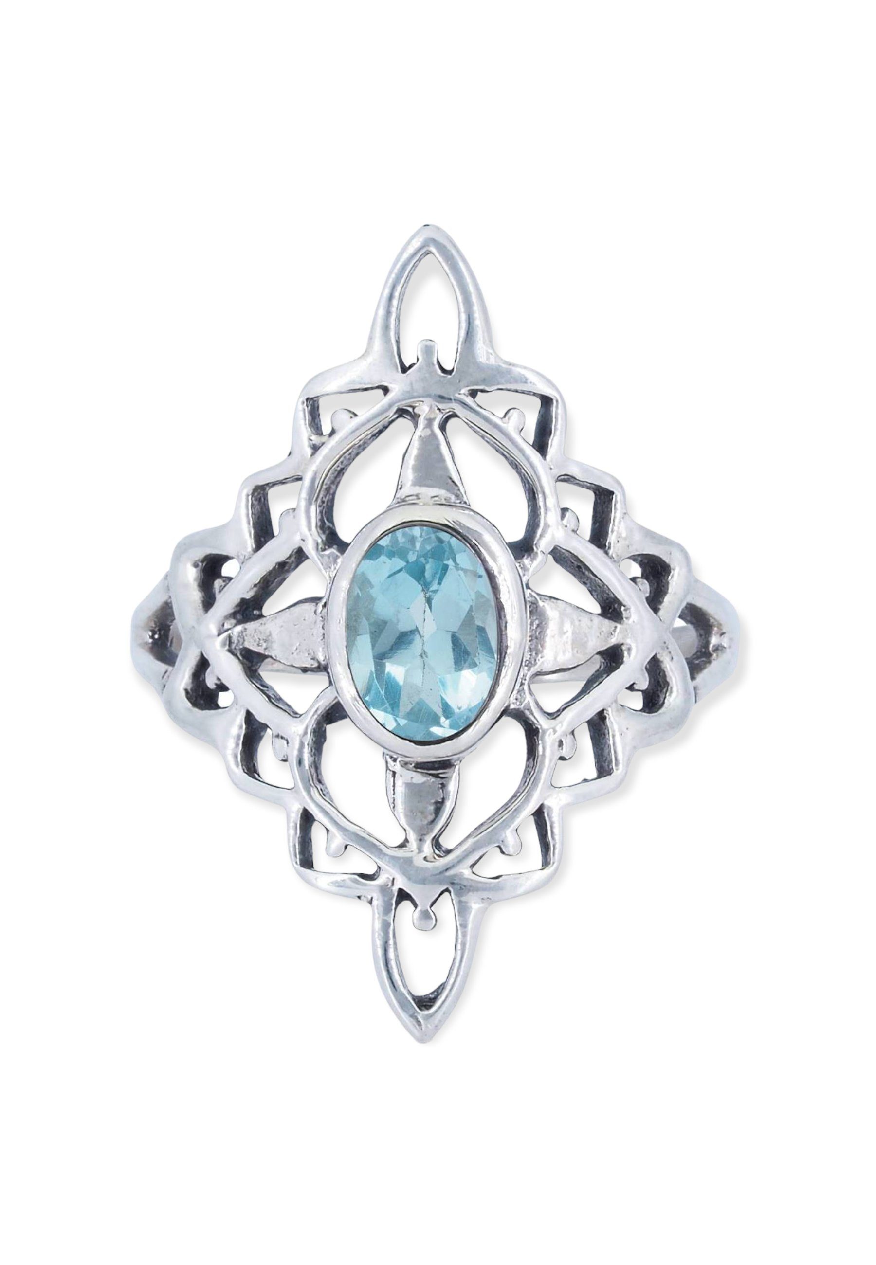 mantraroma Silberring 925er Silber mit Blau Topas facettiert