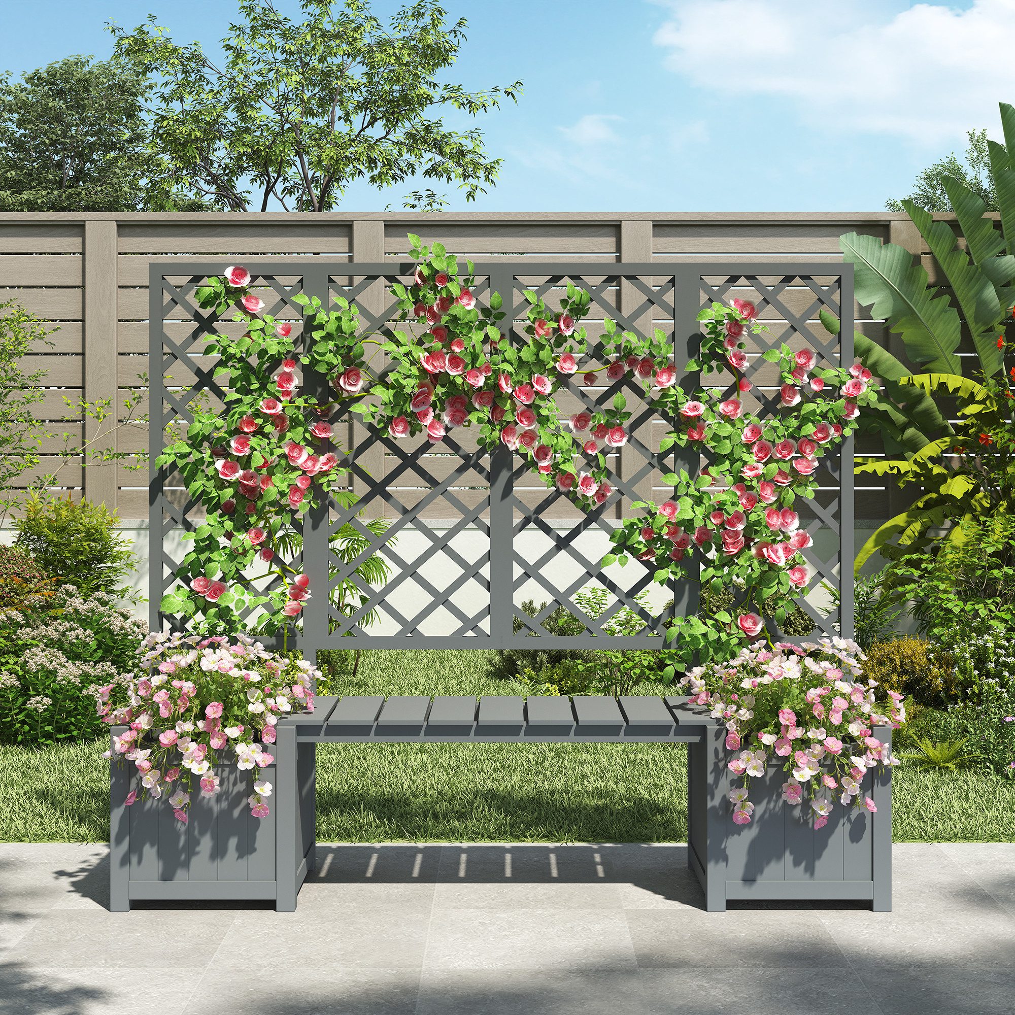 Furnishings Home Blumenständer Pflanzenständer Outdoor Blumentreppe Pflanzentreppe (169x42x145 cm), Mit Blumenkübel, Ideal für Gärten, Innenhöfe und Terrassen