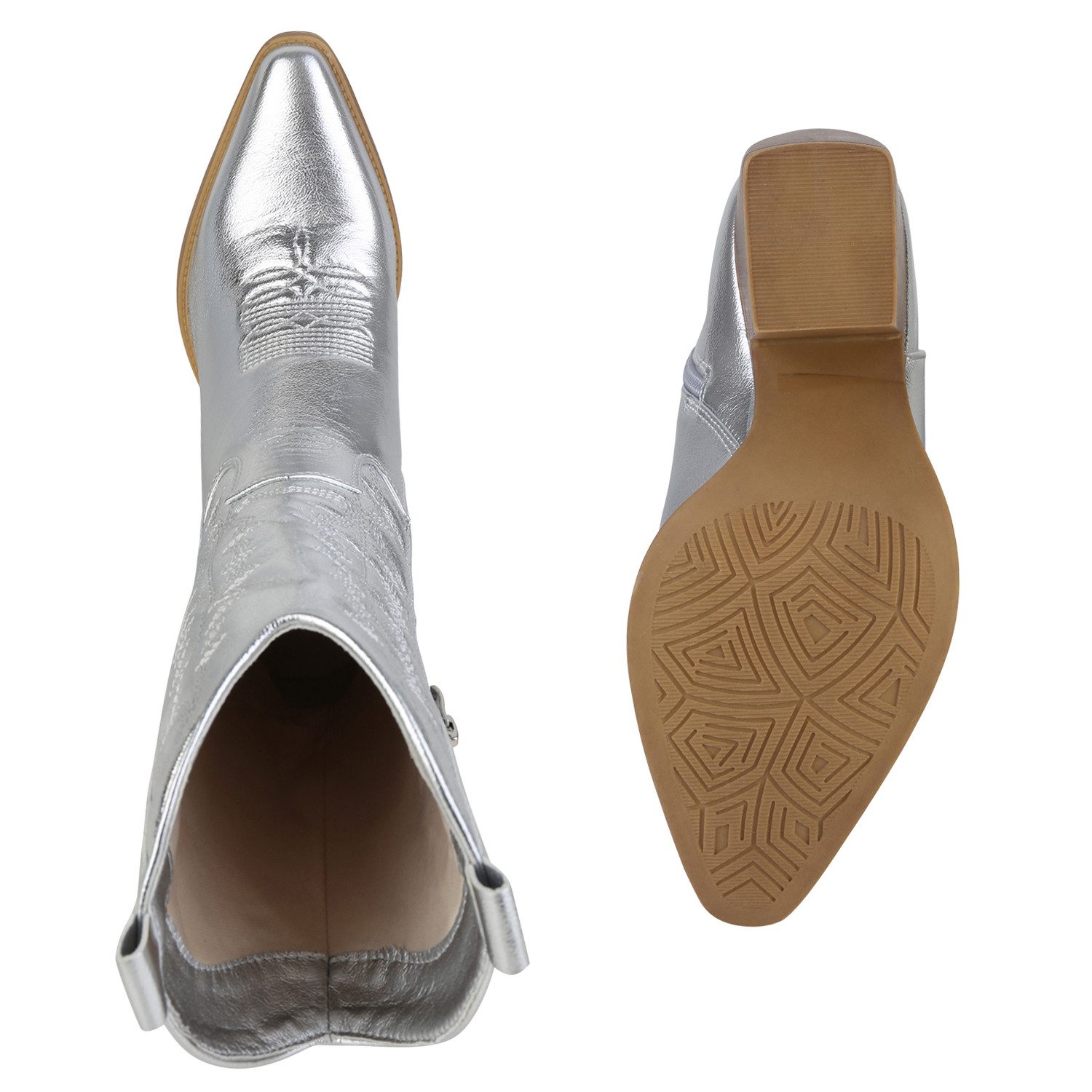 VAN HILL 838384 Cowboystiefel Damen Stiefel Cowboystiefel Holzoptikabsatz Stickereien