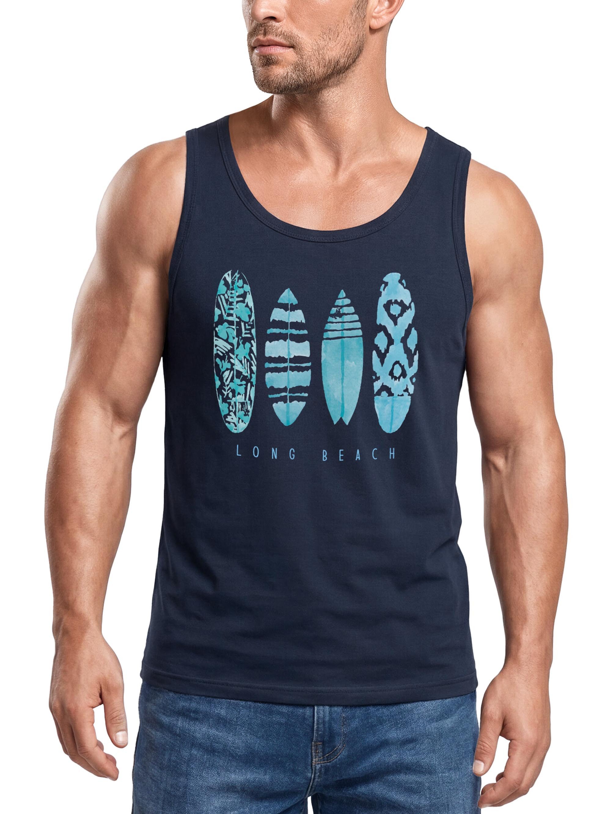 Tanktop Herren Tank-Top Surfing Fashion Aufdruck Long Beach Surfboard Sommer