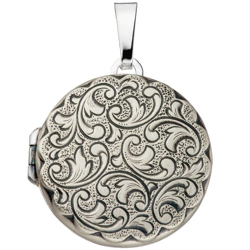 Schmuck Krone Kettenanhänger Medaillon zum Öffnen für 2 Fotos rund, 925 Silber, Silber 925