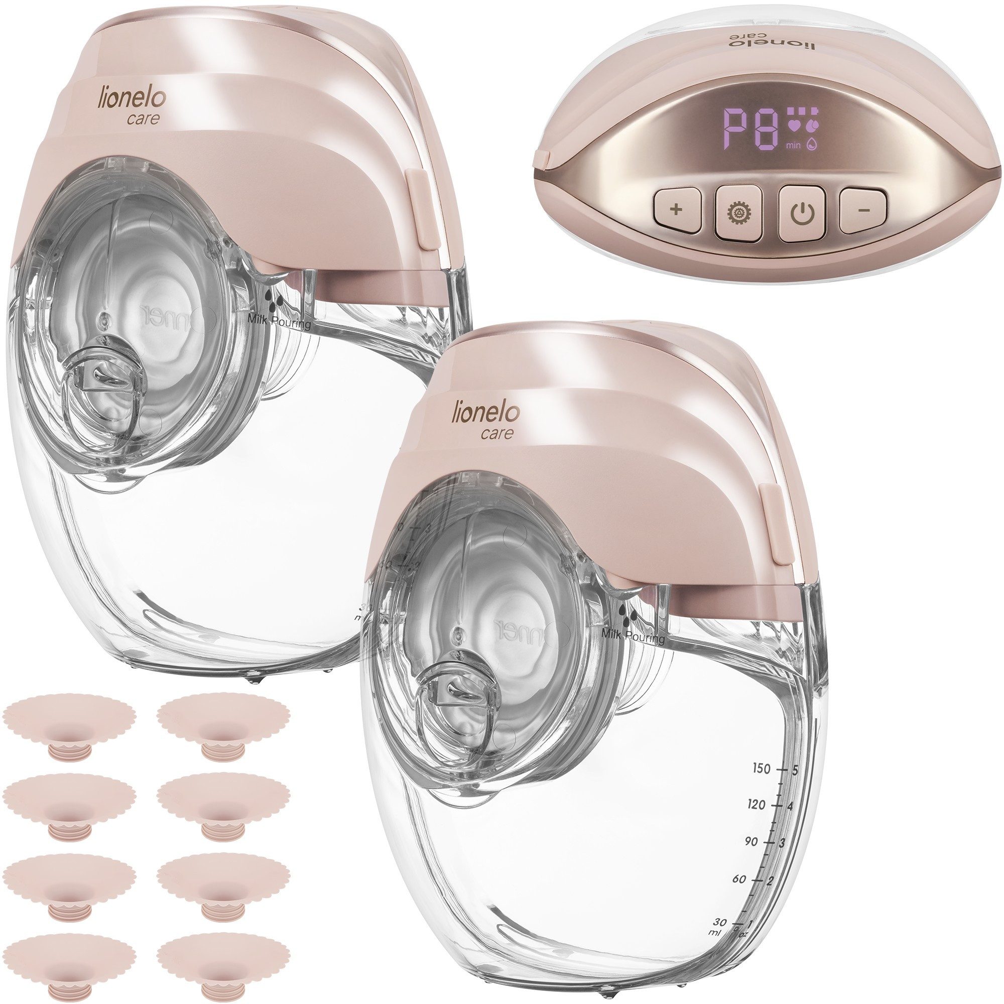 lionelo Elektrische Milchpumpe FIDI FREE SLIM DUO, Set, 2 Laktatoren + 4 Trichtergrößen + Zubehör, DUO/Set mit 2 Laktatoren/Hands-free/3-phasig/≤40 dB/USB-C