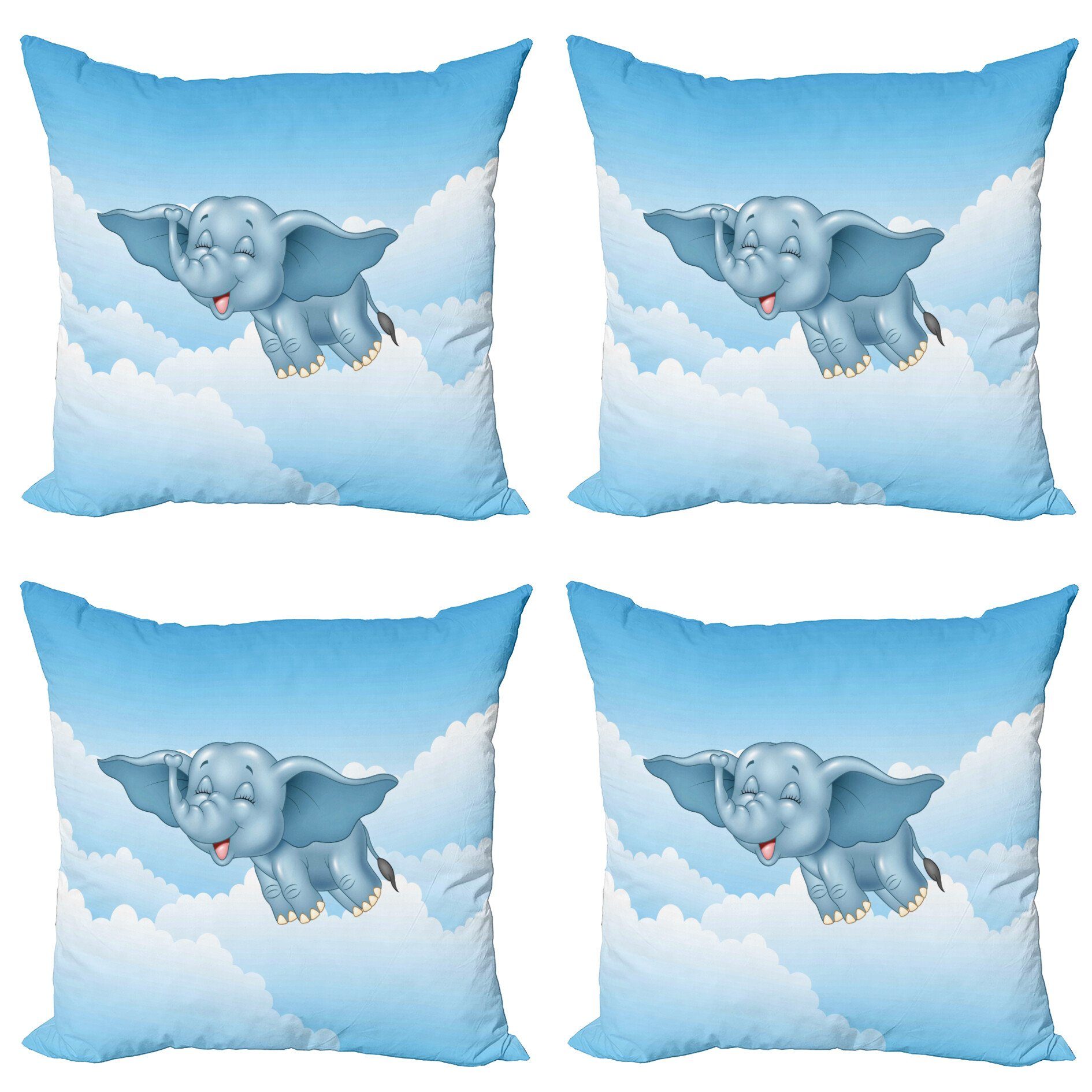 Wolken Tier Kissenbezüge Abakuhaus Modern Doppelseitiger und Baby-Elefant Digitaldruck, Accent (4 Stück),