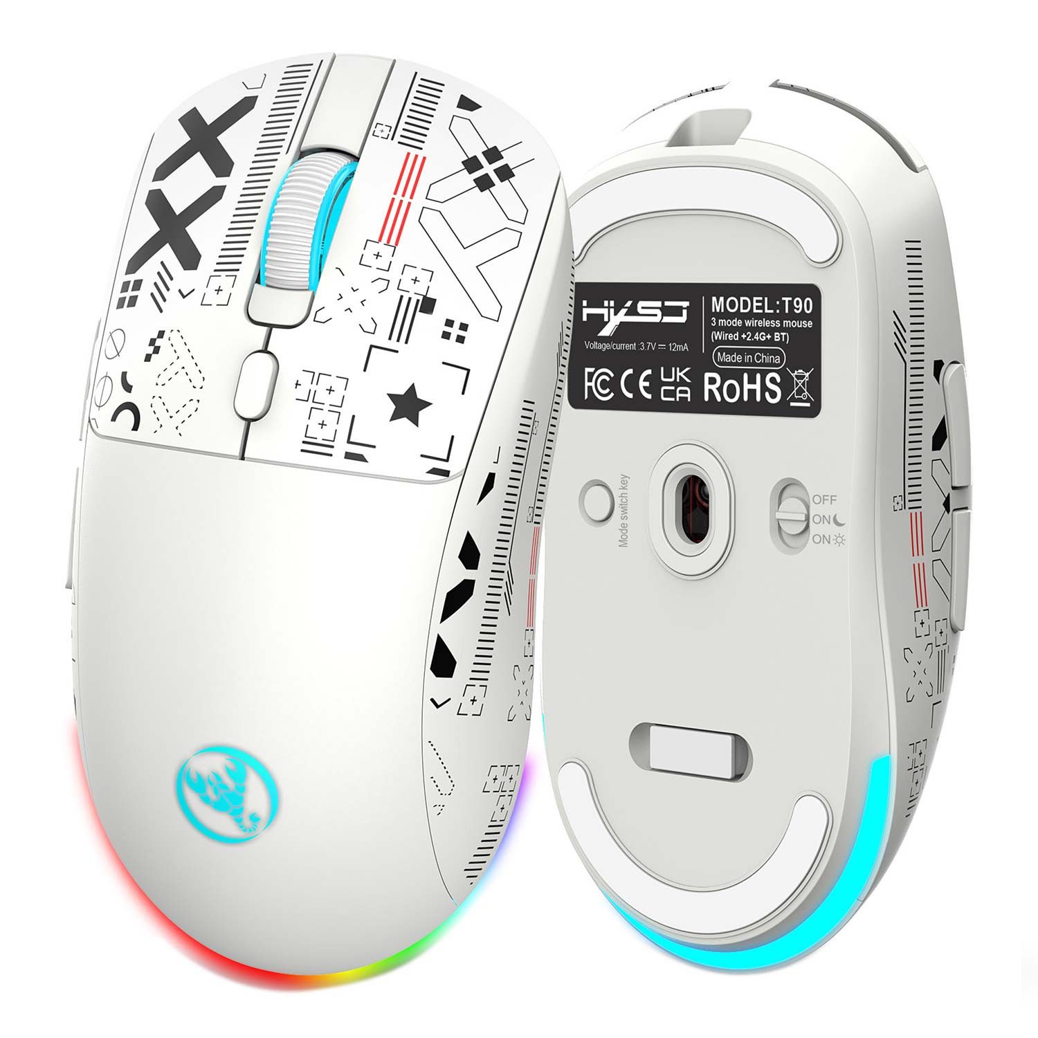 Refttenw 2,4G Bluetooth drahtlose Maus,Wireless-Maus,3600 DPI Maus (RGB-Glühen)