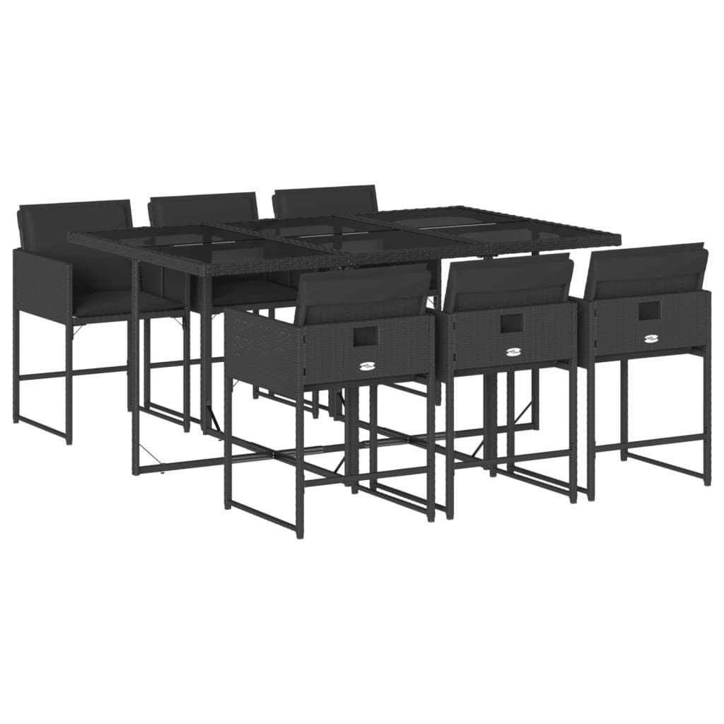 vidaXL Garten-Essgruppe 7-tlg. Garten-Essgruppe mit Kissen Schwarz Poly Rattan, (6-tlg)