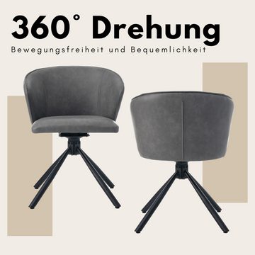 SeedWave Esszimmerstuhl Drehstuhl aus Kunstleder, Bürostuhl Gepolstert mit Armlehne, Grau, Minimalistisches Design, Küchenstuhl mit Rutschfester Stuhlfüße