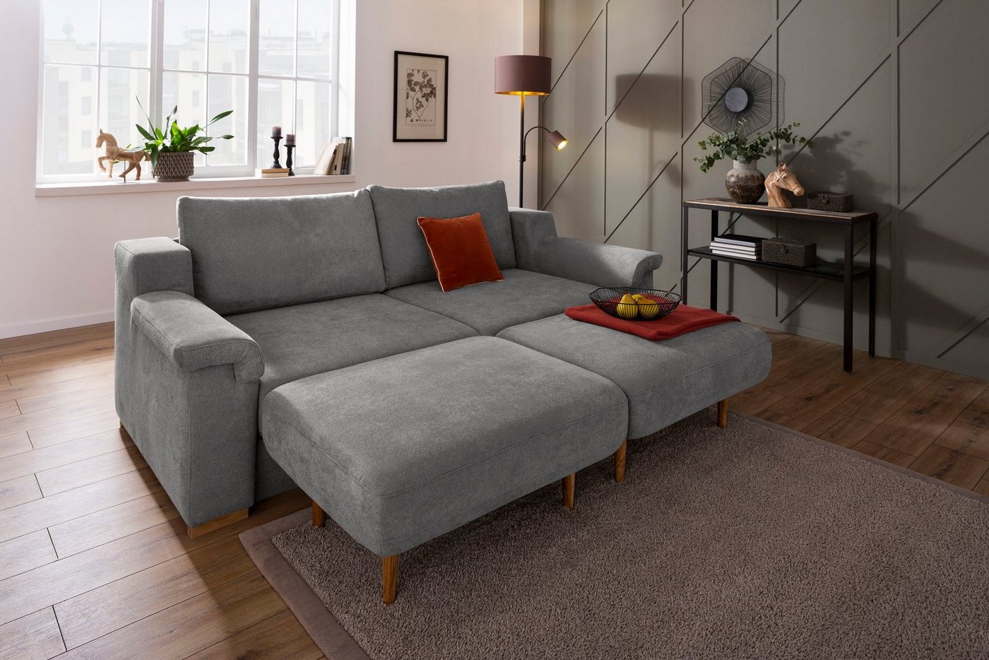 Home affaire Polstergarnitur »Tiny November«, (3-tlg), Verwandlungsofa: 2 Hocker im Sofa integriert, können separat gestellt werden, Sitzbreite 180 cm-HomeTrends