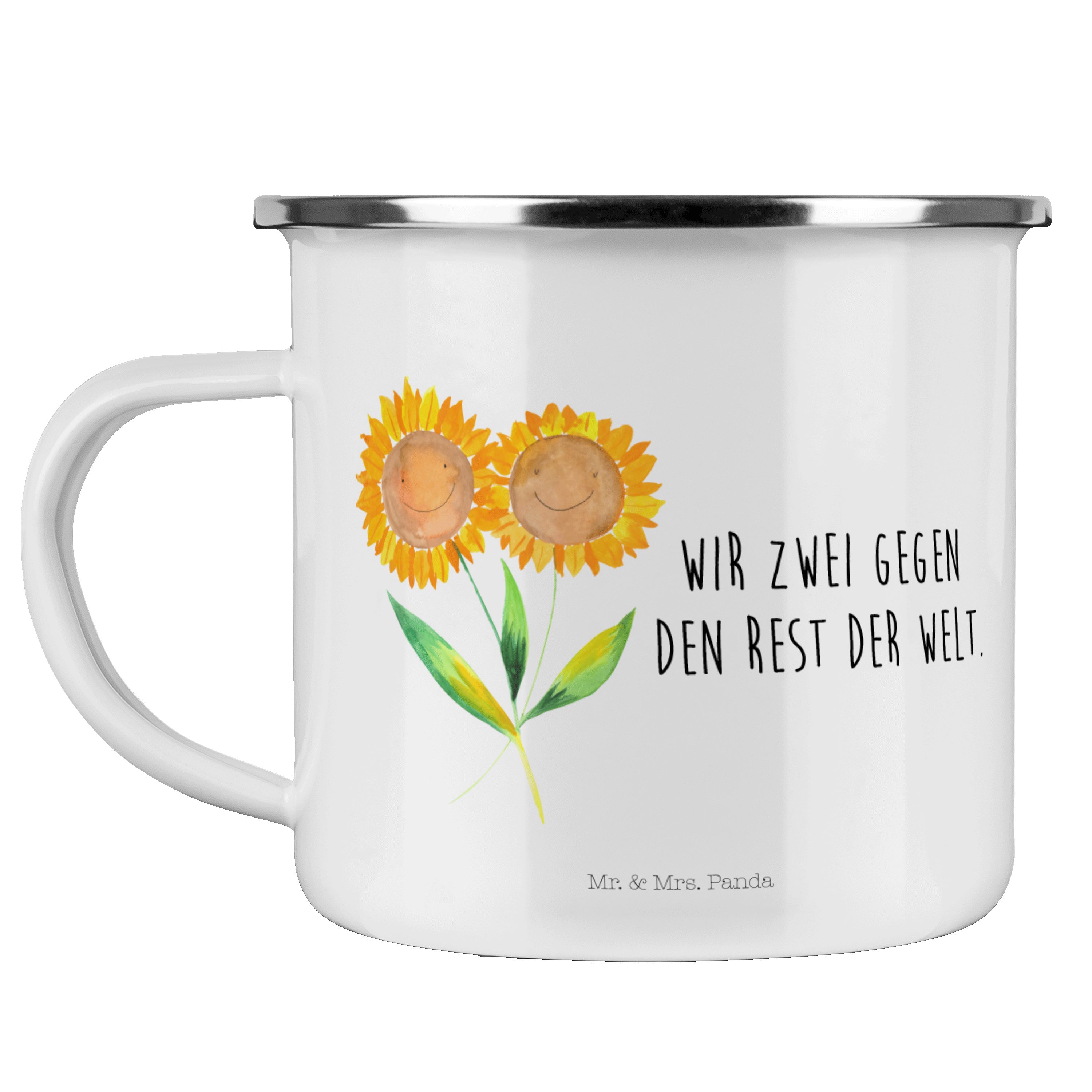 Panda Lieblingsmensch, - Metallta, - Sonnenblume Emaille Becher Geschenk, Weiß Deko, & Blumen Mr. Mrs.