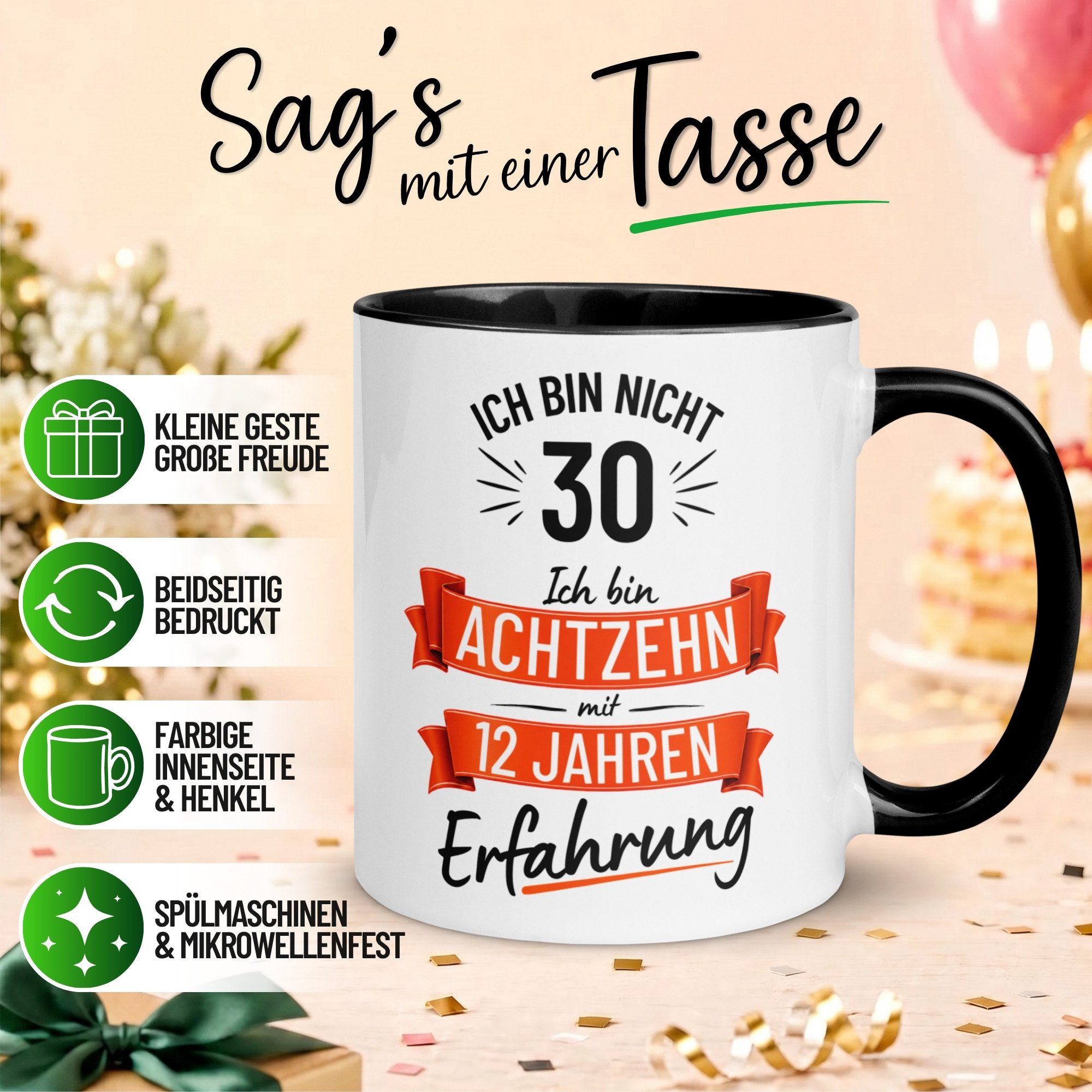 Momentals Tasse 30 Geburtstag Mann – „Nicht 30 – Ich hab Erfahrung“ – Geschenk Männer, Gratis Versand · Links-&Rechtshänder · Spülmaschinenfest