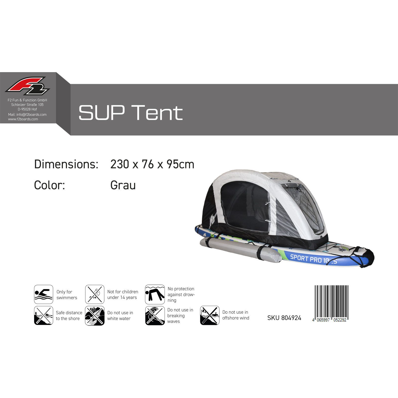 F2 SUP-Board F2 Stand up Paddle Board SUP TENT SUP Grau