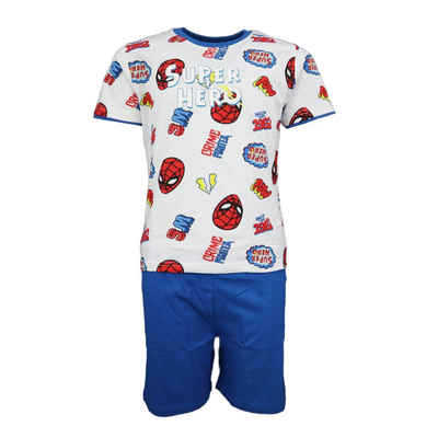 MARVEL Schlafanzug Spiderman kurzarm Kinder Pyjama Gr. 104 bis 134, 100% Baumwolle, Blau oder Rot