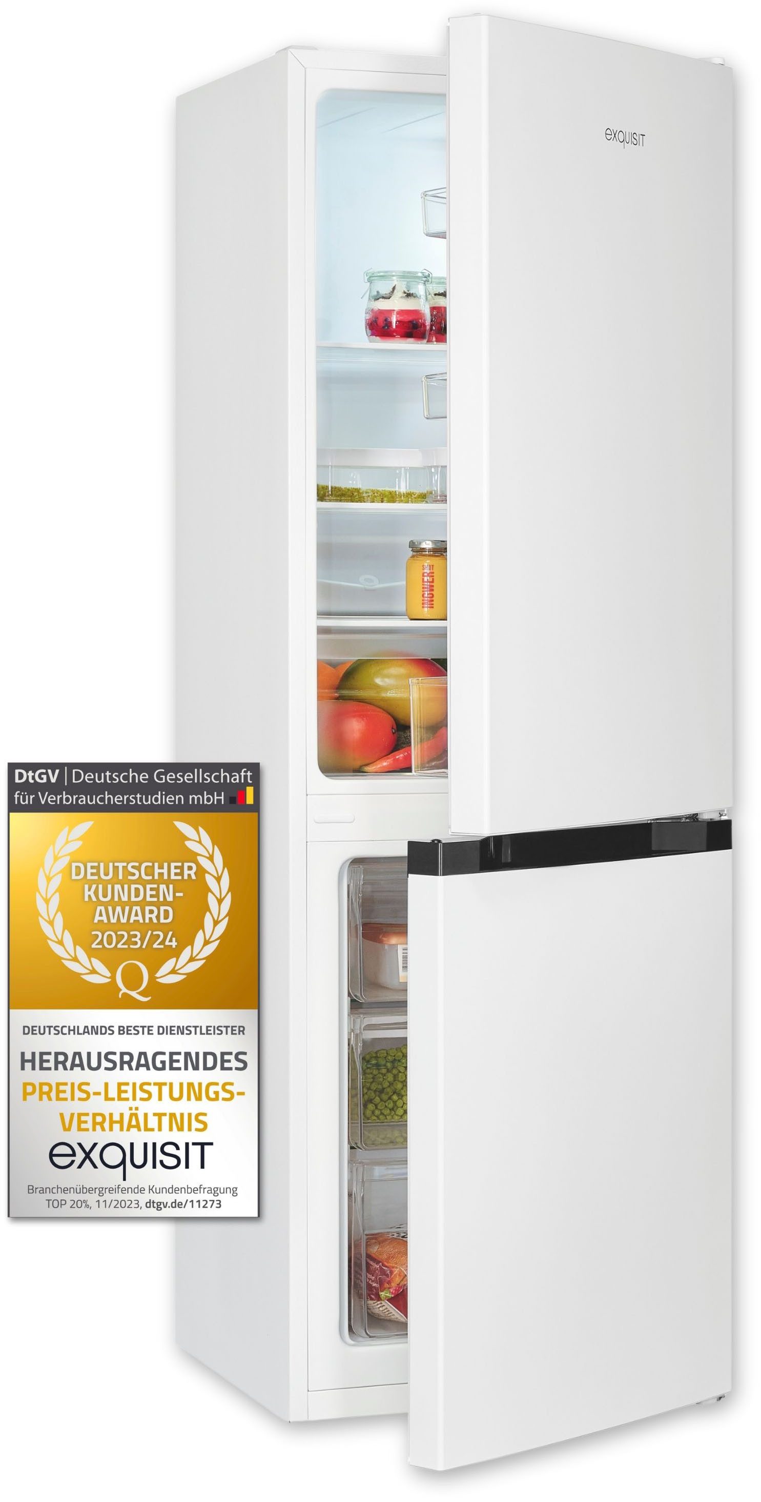 exquisit Kühl-/Gefrierkombination KGC231-60-E-050C, 144 cm hoch, 47,4 cm breit