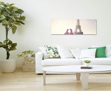 Sinus Art Leinwandbild Fotografie  Turteltauben vor dem Eiffelturm Paris auf Leinwand exklusives Wandbild moderne Fotograf