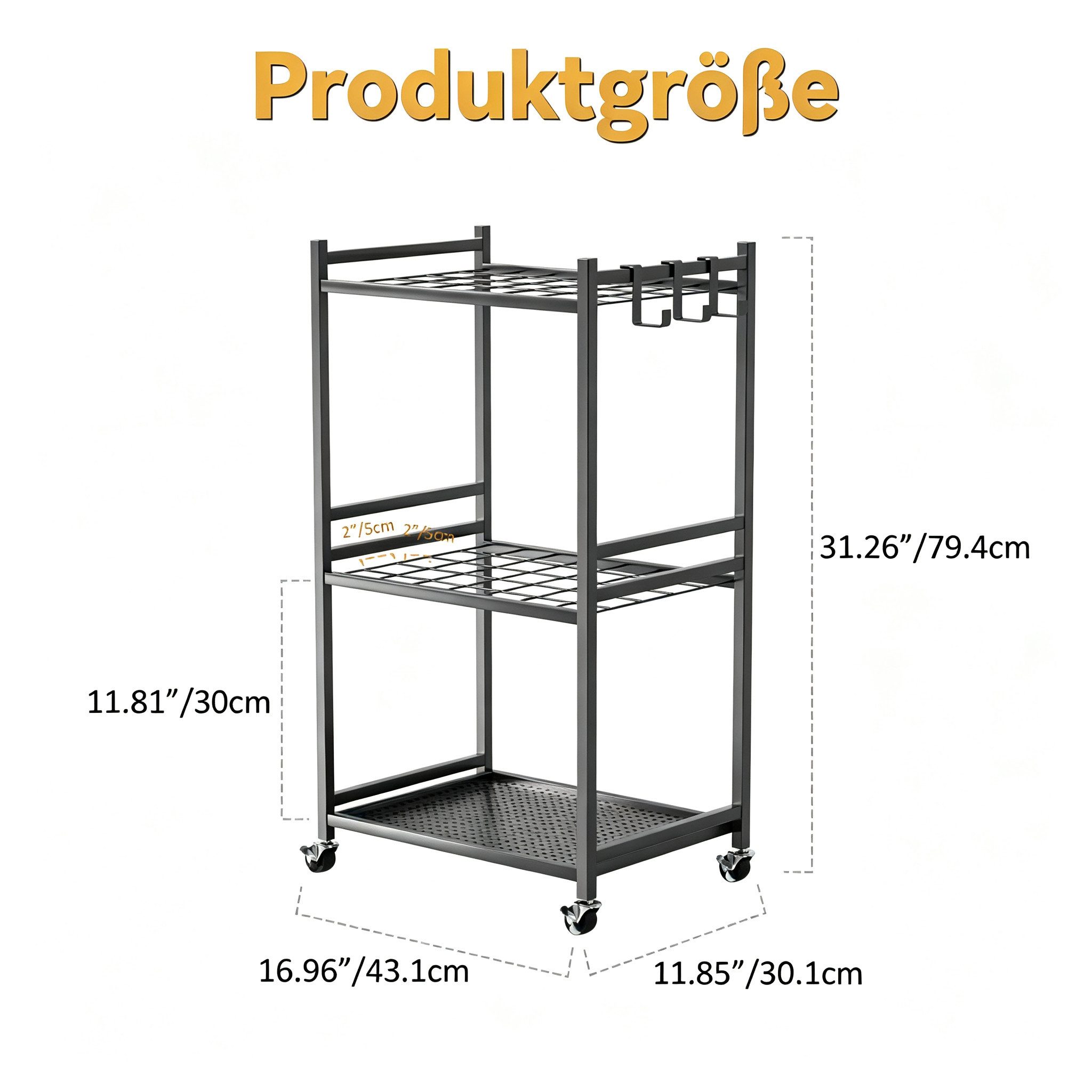 Rutaqian Gartengerätehalter Gartengerätehalter mit Rollen, mobiler Werkzeughalter Garten, (Metall Gerätehalter mit 35 Steckplätzen für Garage Schuppen und Garten)