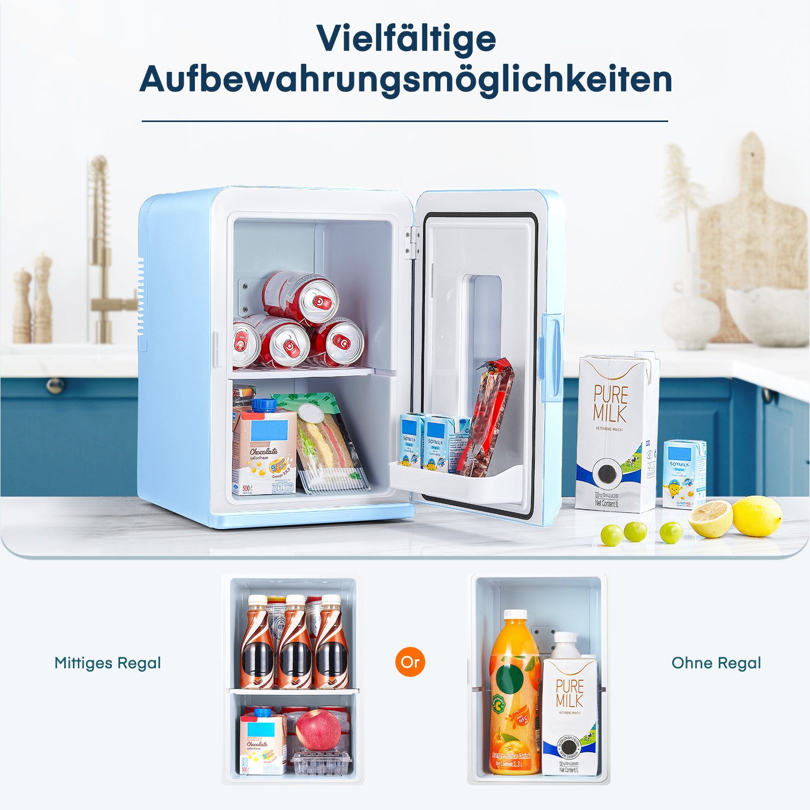 FOHERE Kühlschrank YT-A-15X 2 in1 Mini Fridge 15 L, Kühlen und Heizen, Tragbar, DC/AC, 41.2 cm hoch, 27.5 cm breit, mit transparentem Sichtfenster und herausnehmbaren Ablagen