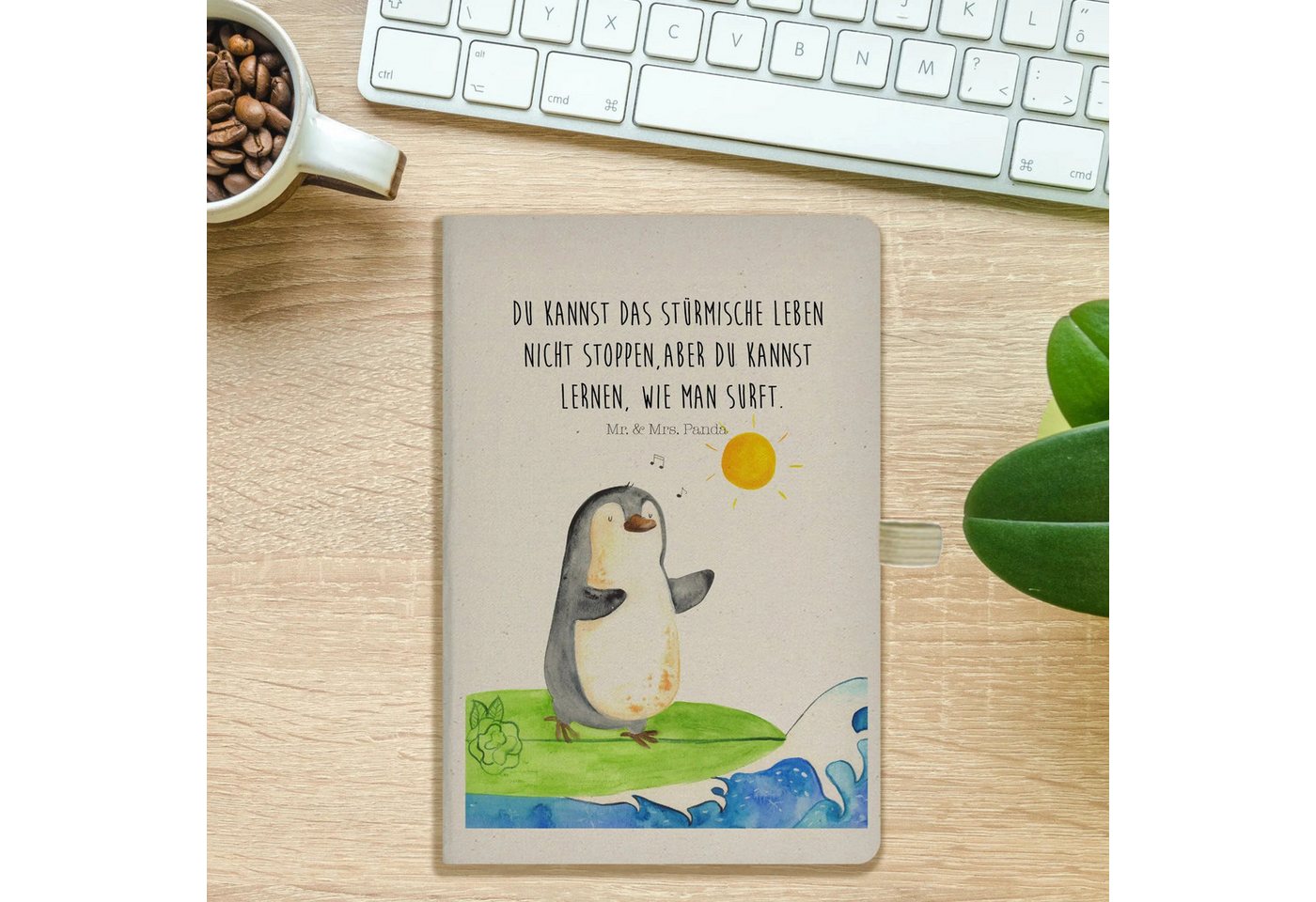 Thumbnail - Mr. & Mrs. Panda Notizbuch Pinguin Surfer - Transparent - Geschenk, A5 Notizbuch, Hawaii, A5 Pla Mr. & Mrs. Panda, Inspi...