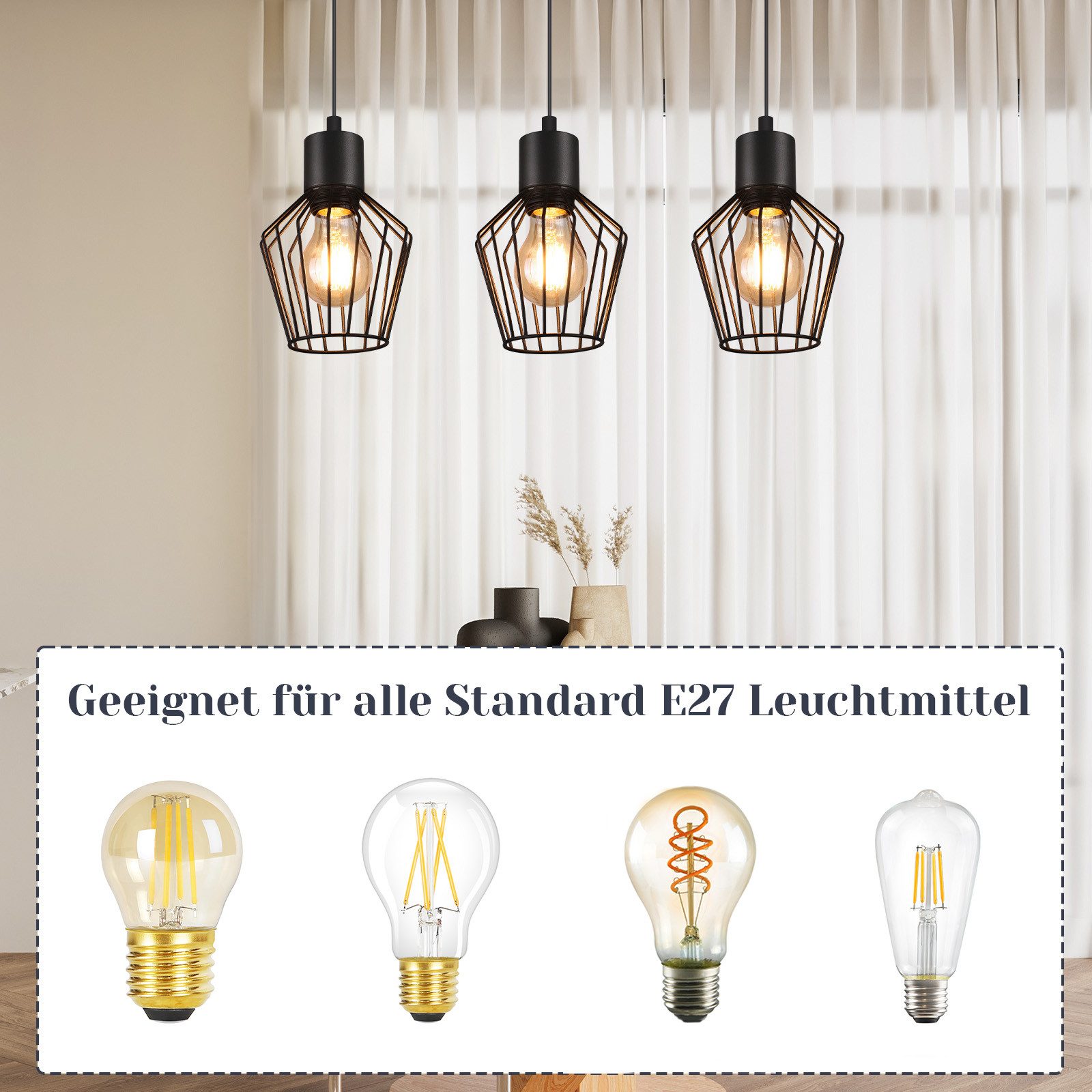 Nettlife Pendelleuchte Esstisch Schwarz Hängeleuchte Pendellampe günstig online kaufen