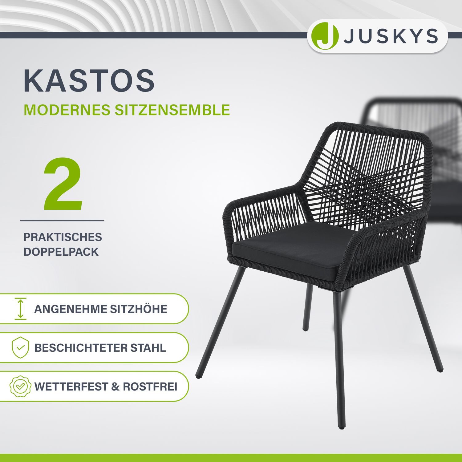 Juskys Gartenstuhl Kastos (2 St), Gartenmöbel mit Kissen, Rope Geflecht, mo günstig online kaufen