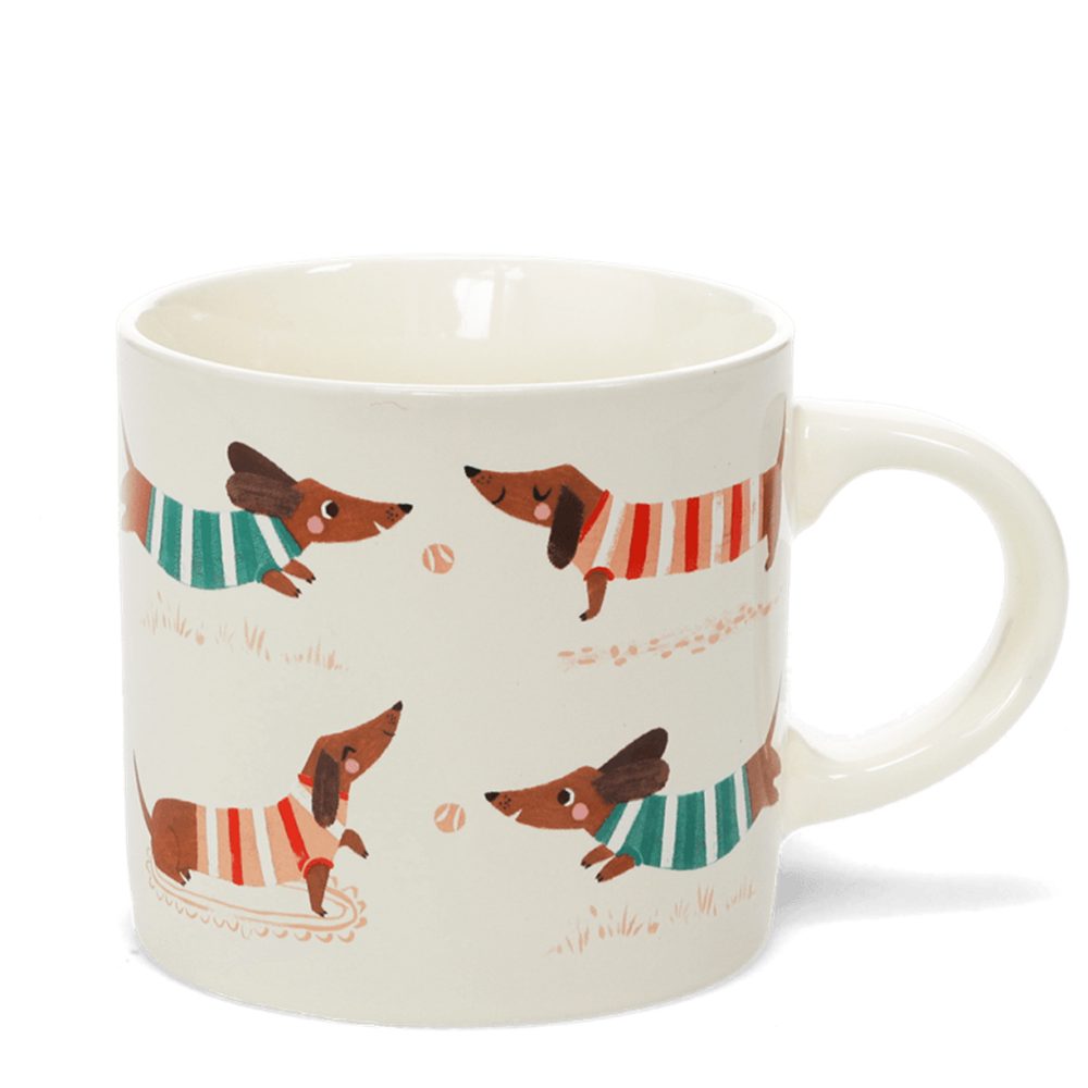Rex London Becher Sausage Dog - Dackel Kaffeebecher, Keramik, ca. 13 x 8,9 x 8,5 cm, für 350 ml