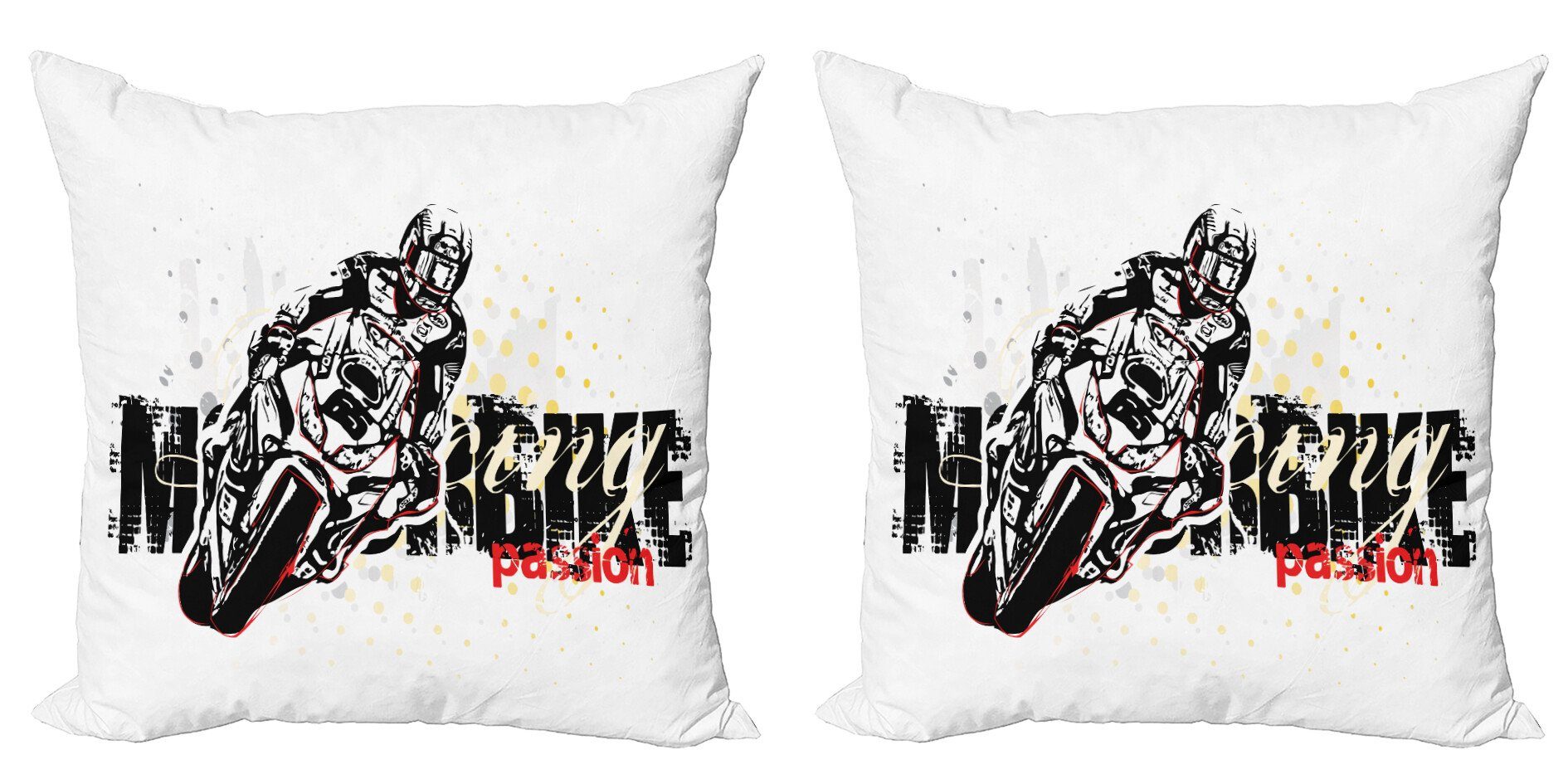 Kissenbezüge Modern Accent Doppelseitiger Digitaldruck, Abakuhaus (2 Stück), Motorrad Grungy Rennen Leidenschaft