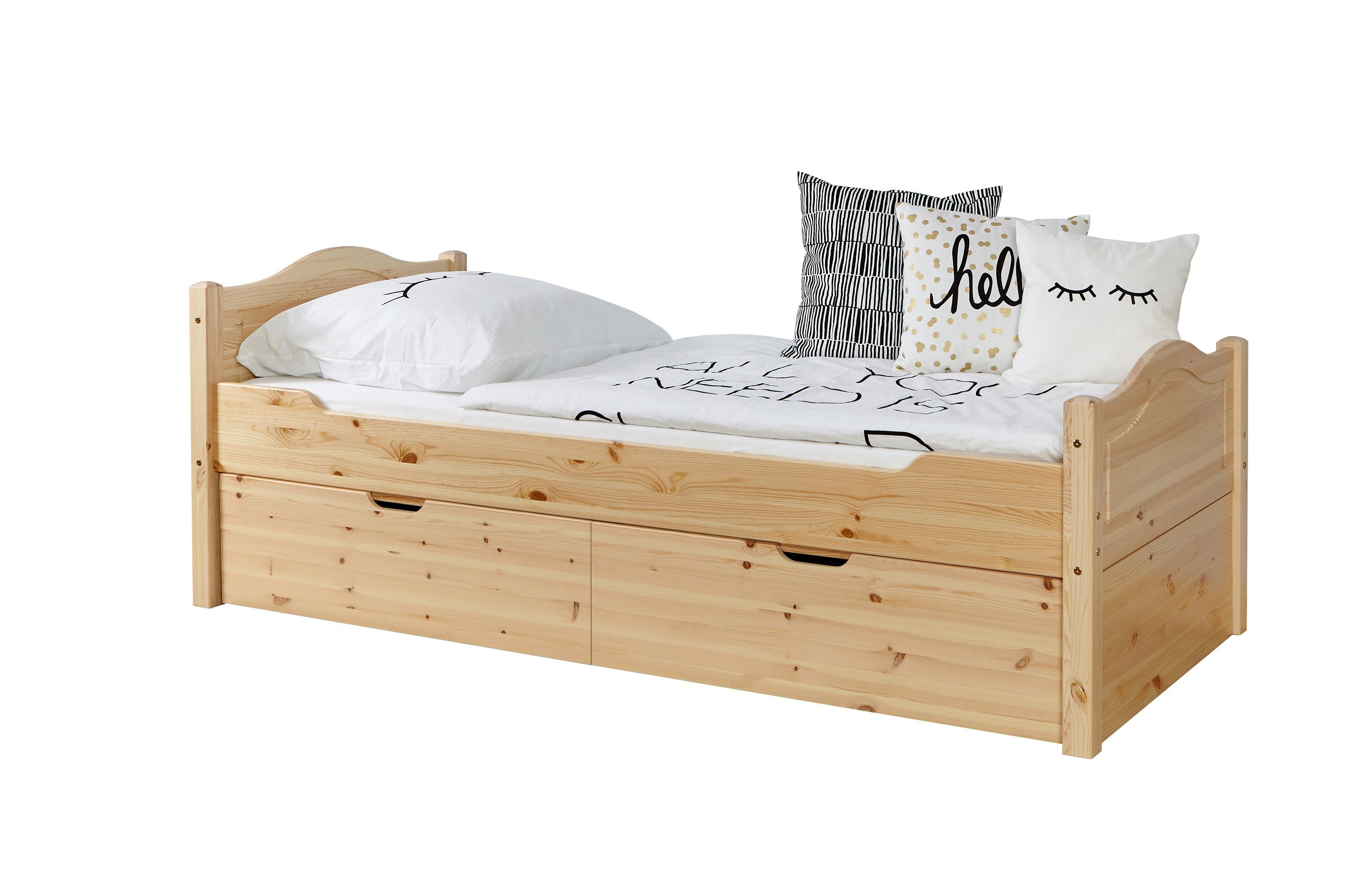 Ticaa Bettgestell Einzelbett "Leni" 100x200 Kiefer Natur