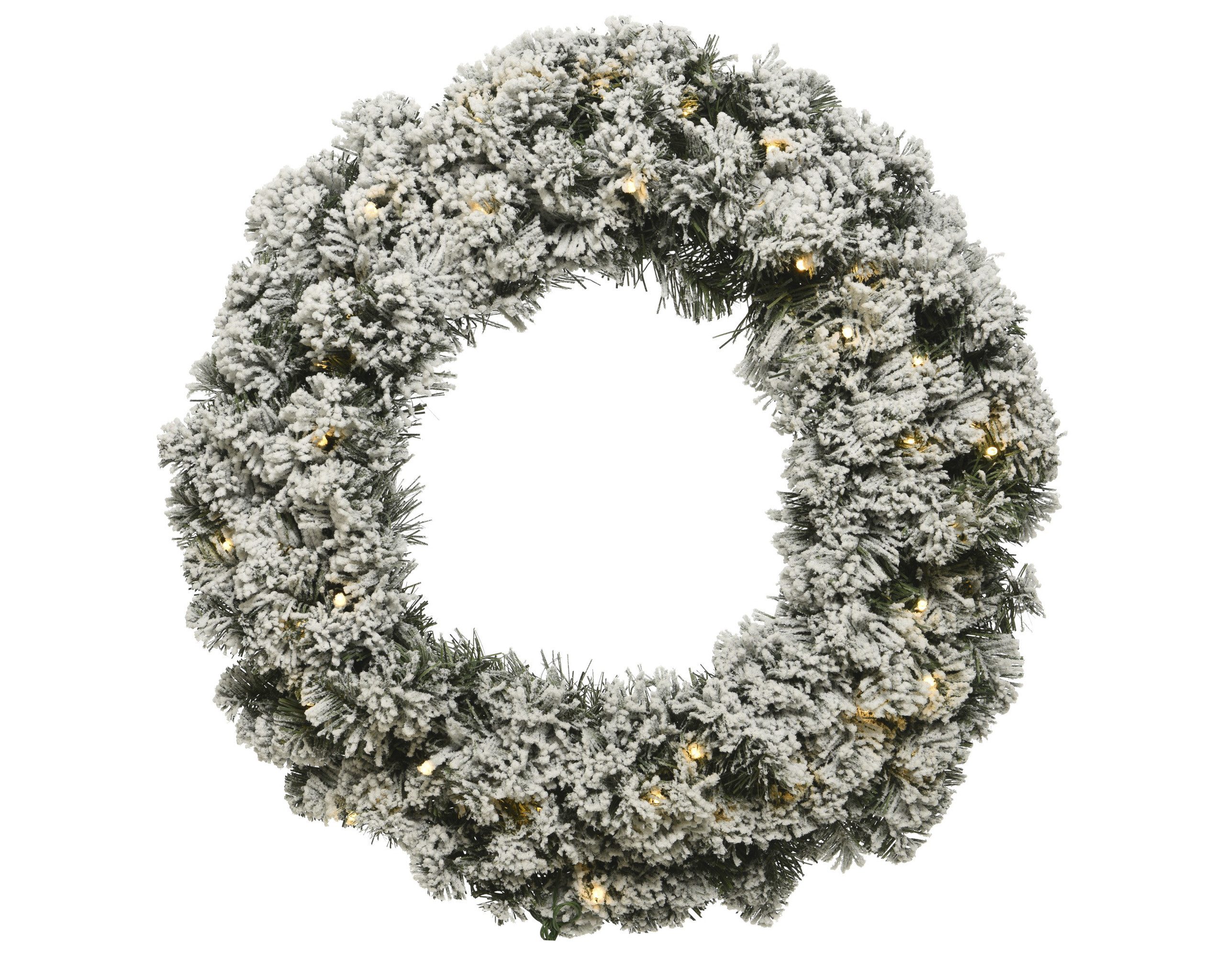 Kaemingk Adventskranz, Tannenkranz mit Schnee 35cm künstlich mit LED Lichtern Grün / Warmweiß