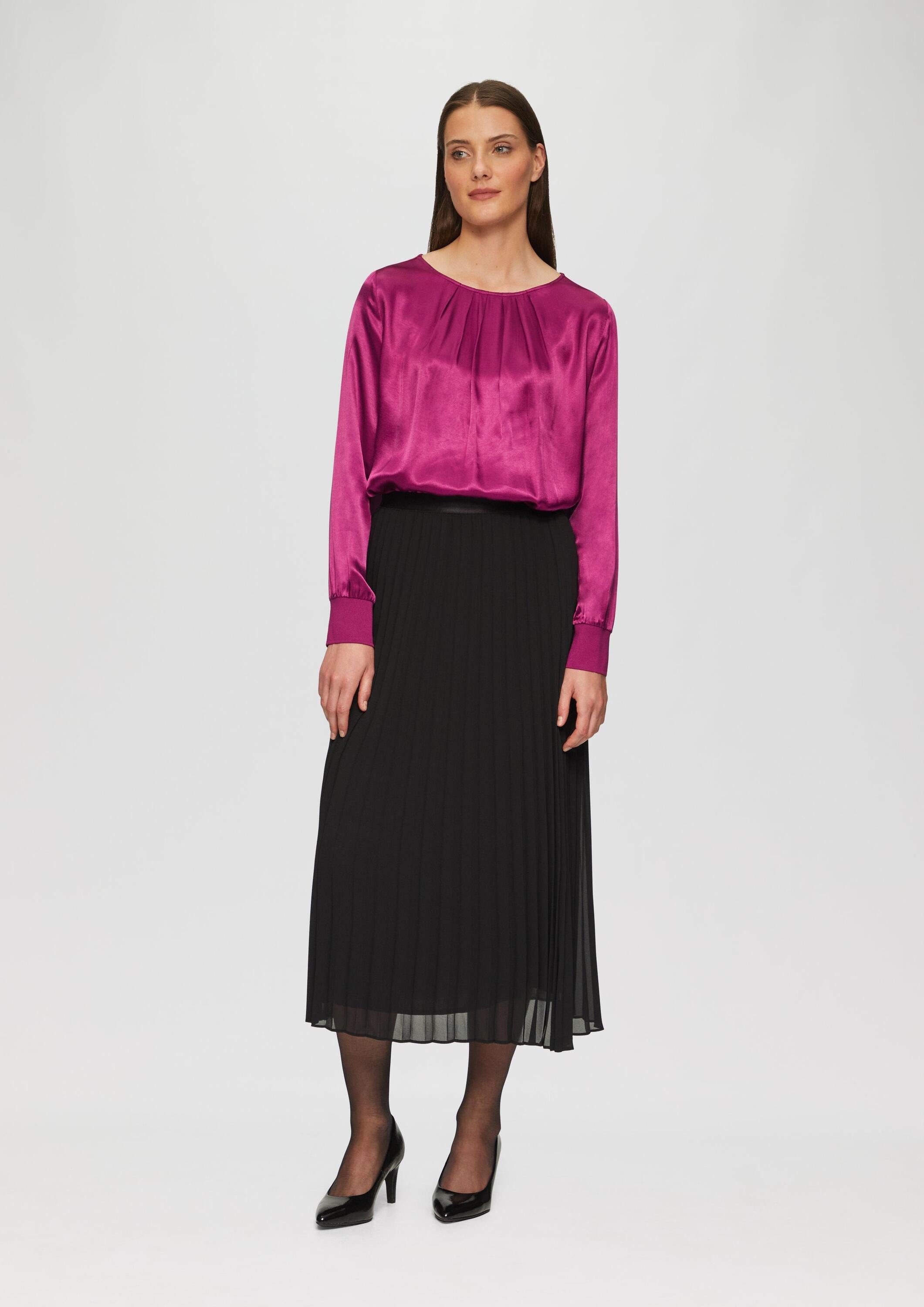 s.Oliver Langarmbluse T-Shirt Satiniertes Blusenshirt im Fabricmix mit Raff günstig online kaufen