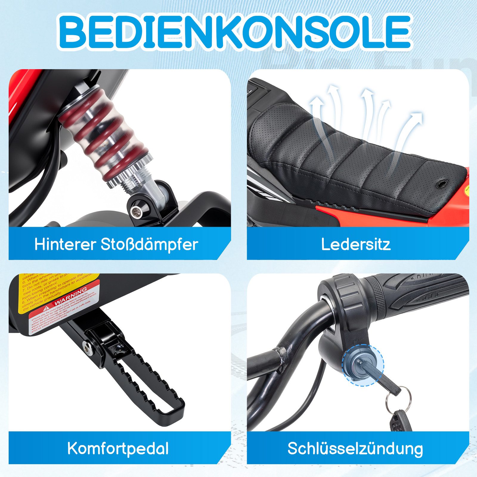 LALAHO Elektro-Kindermotorrad Elektrisches Kindermotorrad, 24 V, 7 Ah, mit Ledersitz