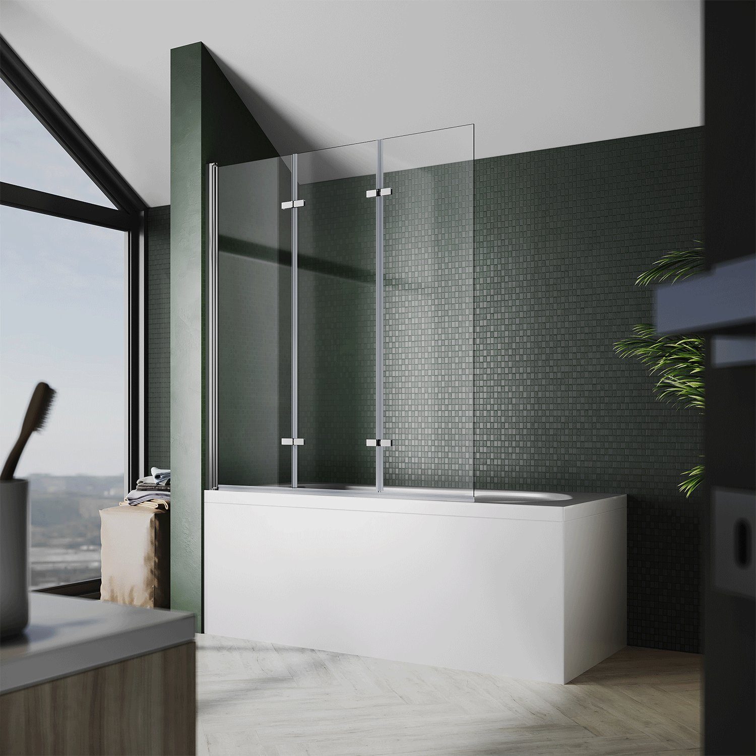 SONNI Badewannenaufsatz Faltbare Duschwand,ESG NANO Glas Duschabtrennung,130CM*130CM