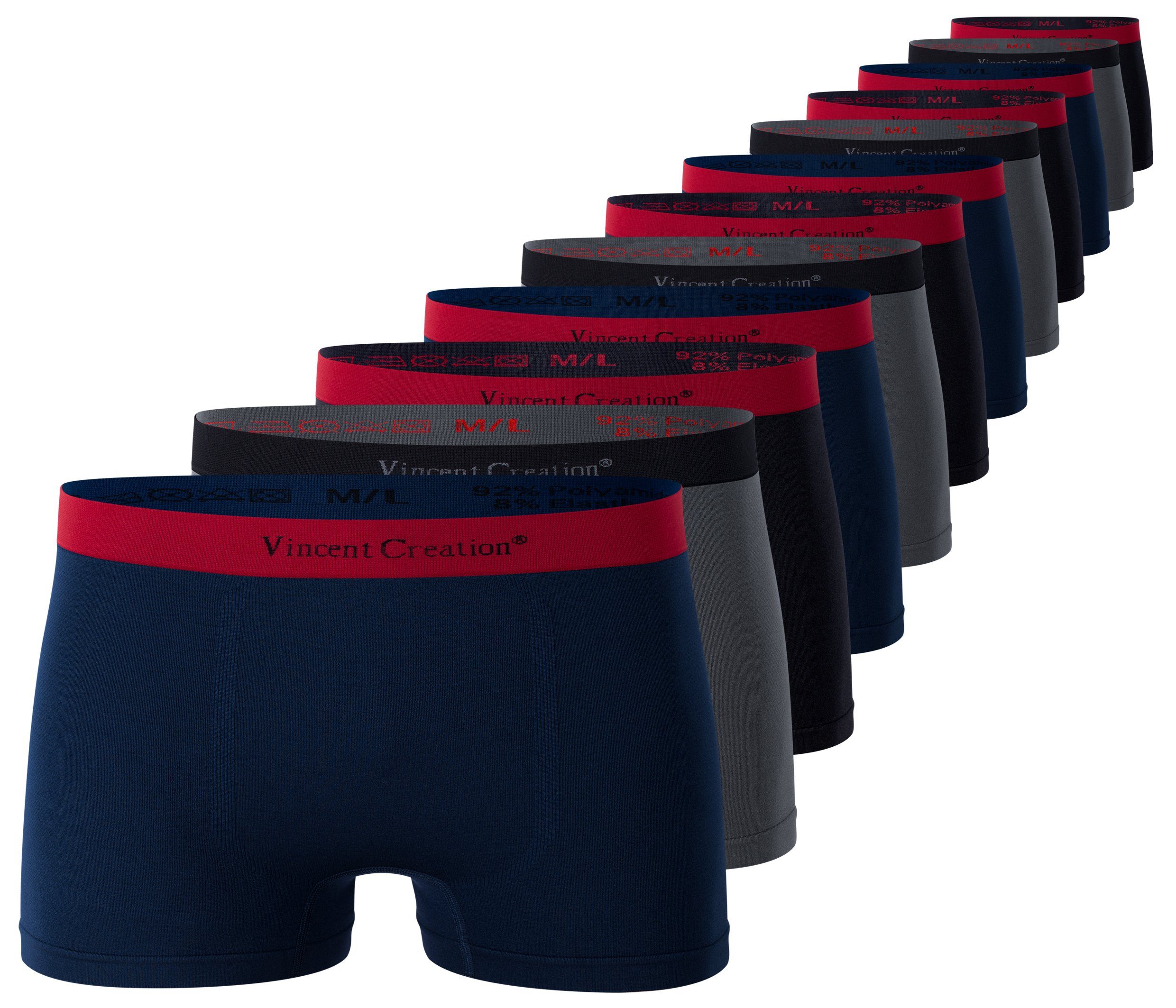 Vincent Creation® Boxershorts 12er Pack, Microfaser - Seamless (12-St) weiche Microfaser-Qualität schw/dunkelblau/grau