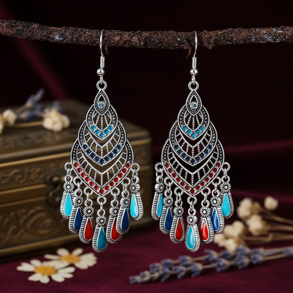 The Beauty House Ohrring-Set Bohemian Boho Ohrringe Damen – Vintage Ethno Schmuck Edelstein