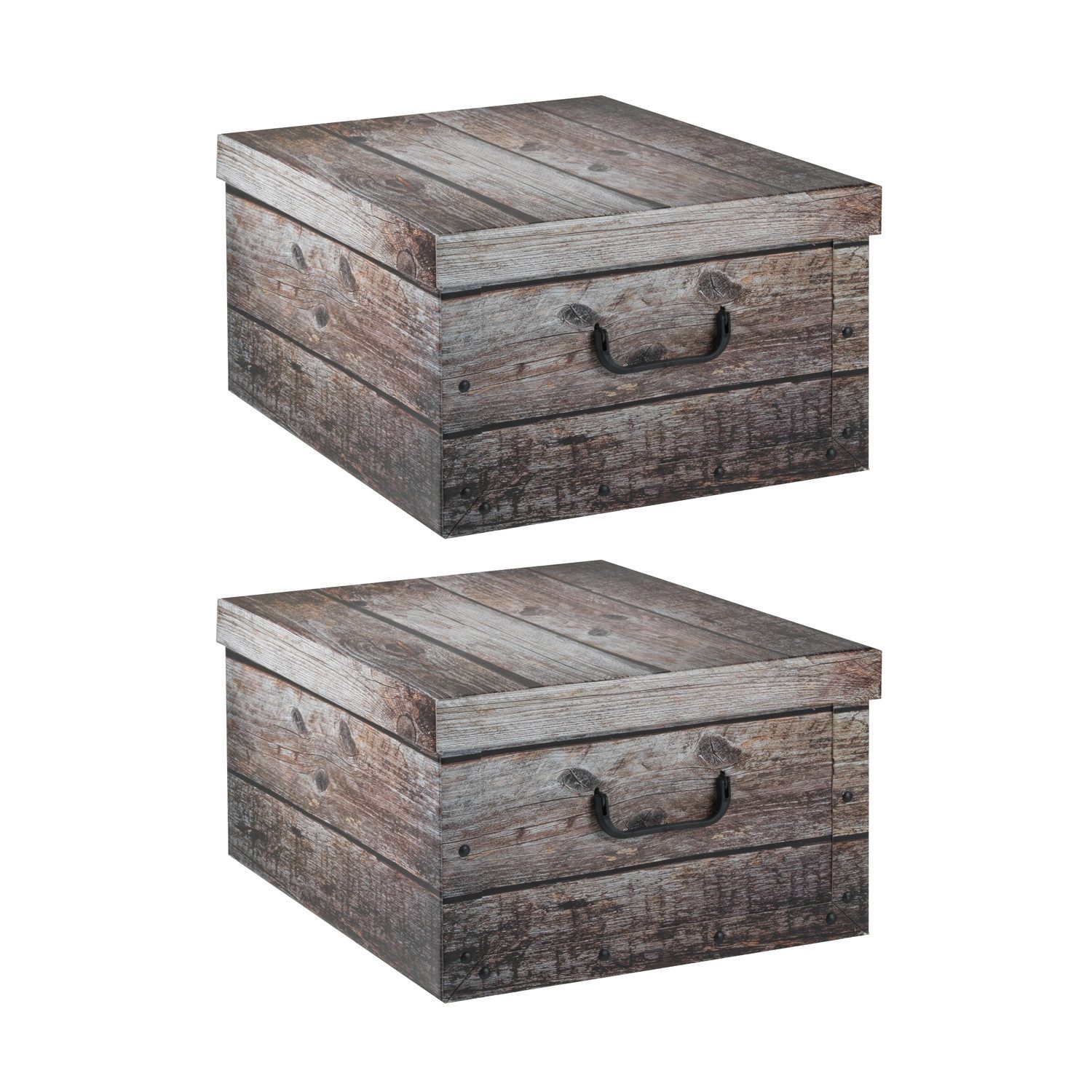 Home4You Aufbewahrungsbox 2er Set, B 51 cm x T 37 cm, mit Deckel, Grau, recyceltes Karton, Holzoptik