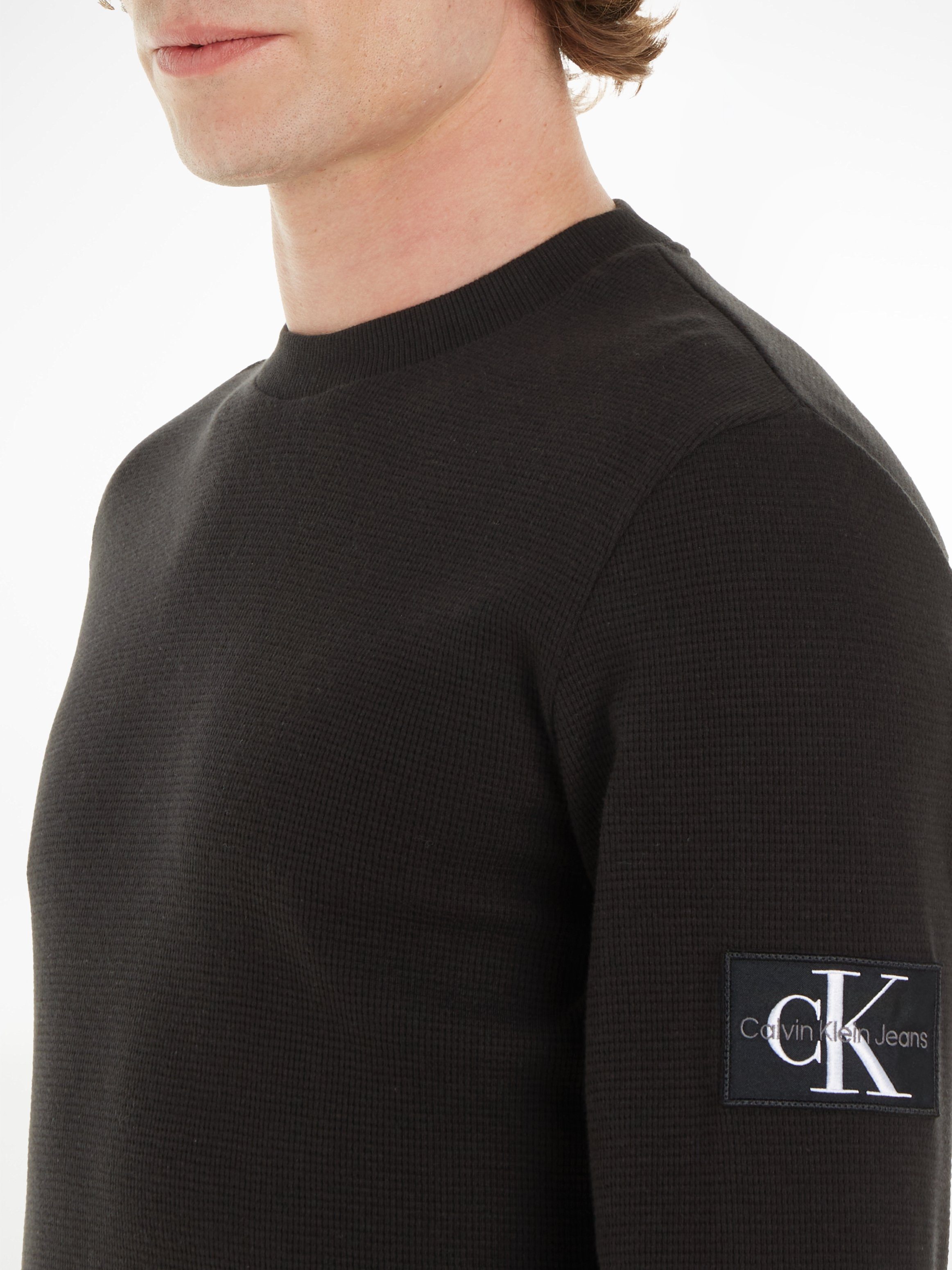 Calvin Klein Jeans BADGE schwarz WAFFLE Langarmshirt TEE LS