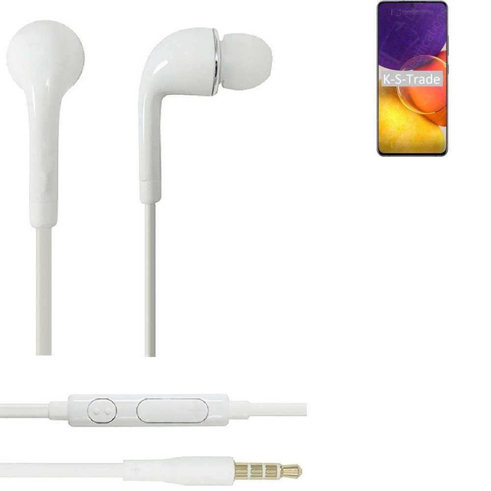 K-S-Trade für Samsung Galaxy F52 5G In-Ear-Kopfhörer (Kopfhörer Headset mit Mikrofon u Lautstärkeregler weiß 3,5mm)