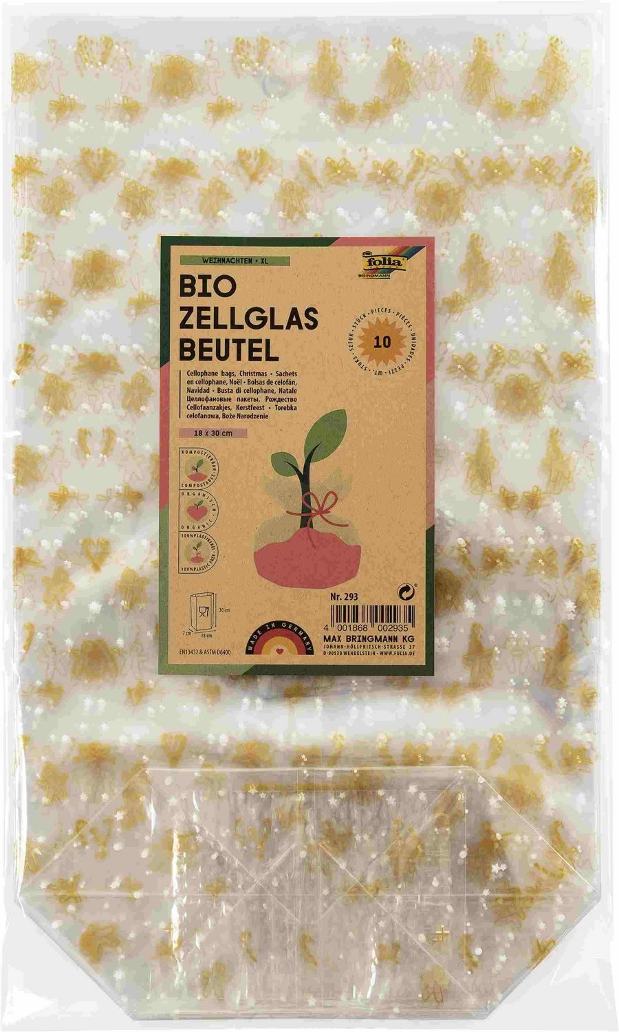 Folia Bastelkartonpapier Folia Bio Zellglasbeutel XL Weihnachten, 180x300mm, 10 Stück