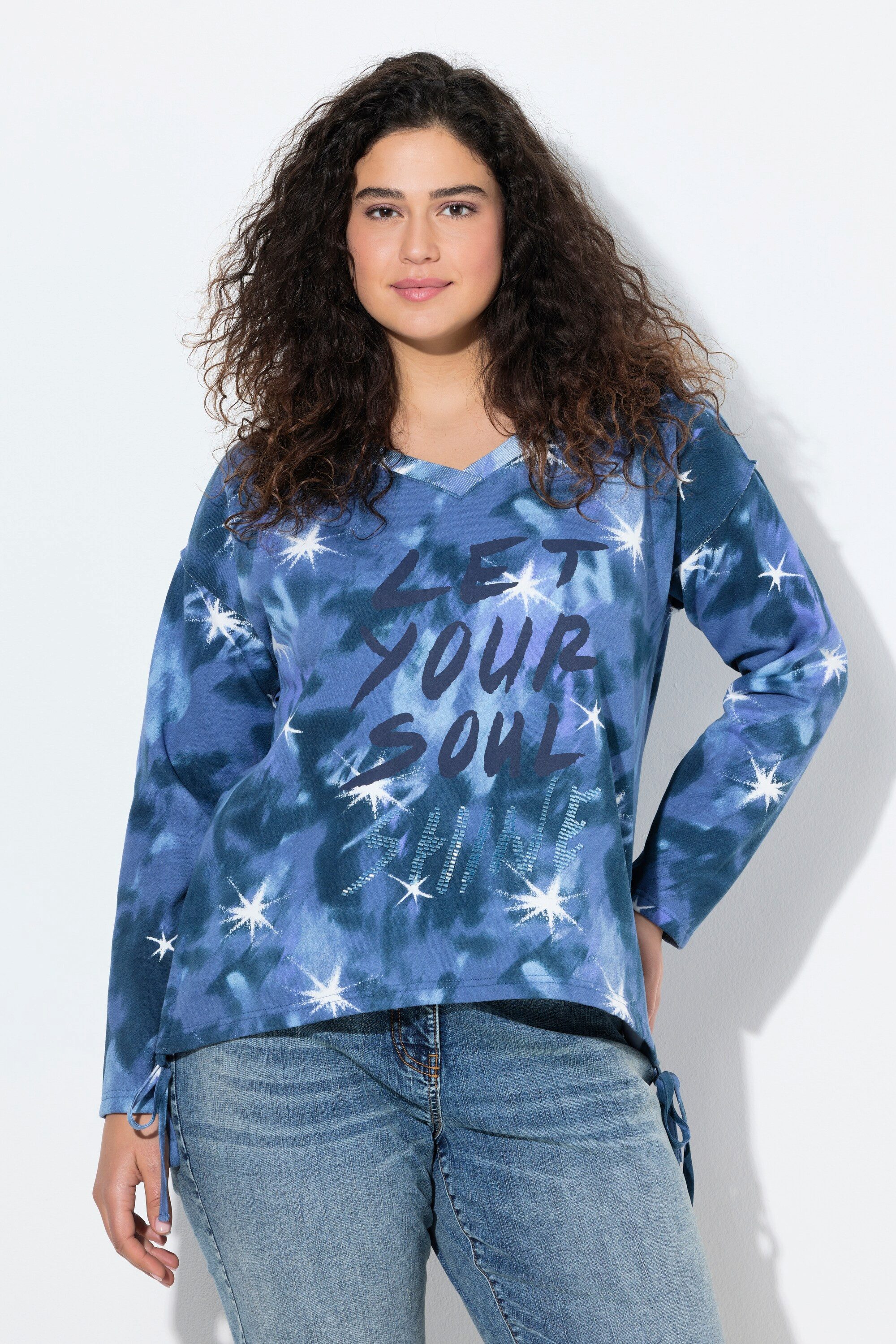 Ulla Popken Sweatshirt Sweatshirt Schriftdruck Perlen günstig online kaufen