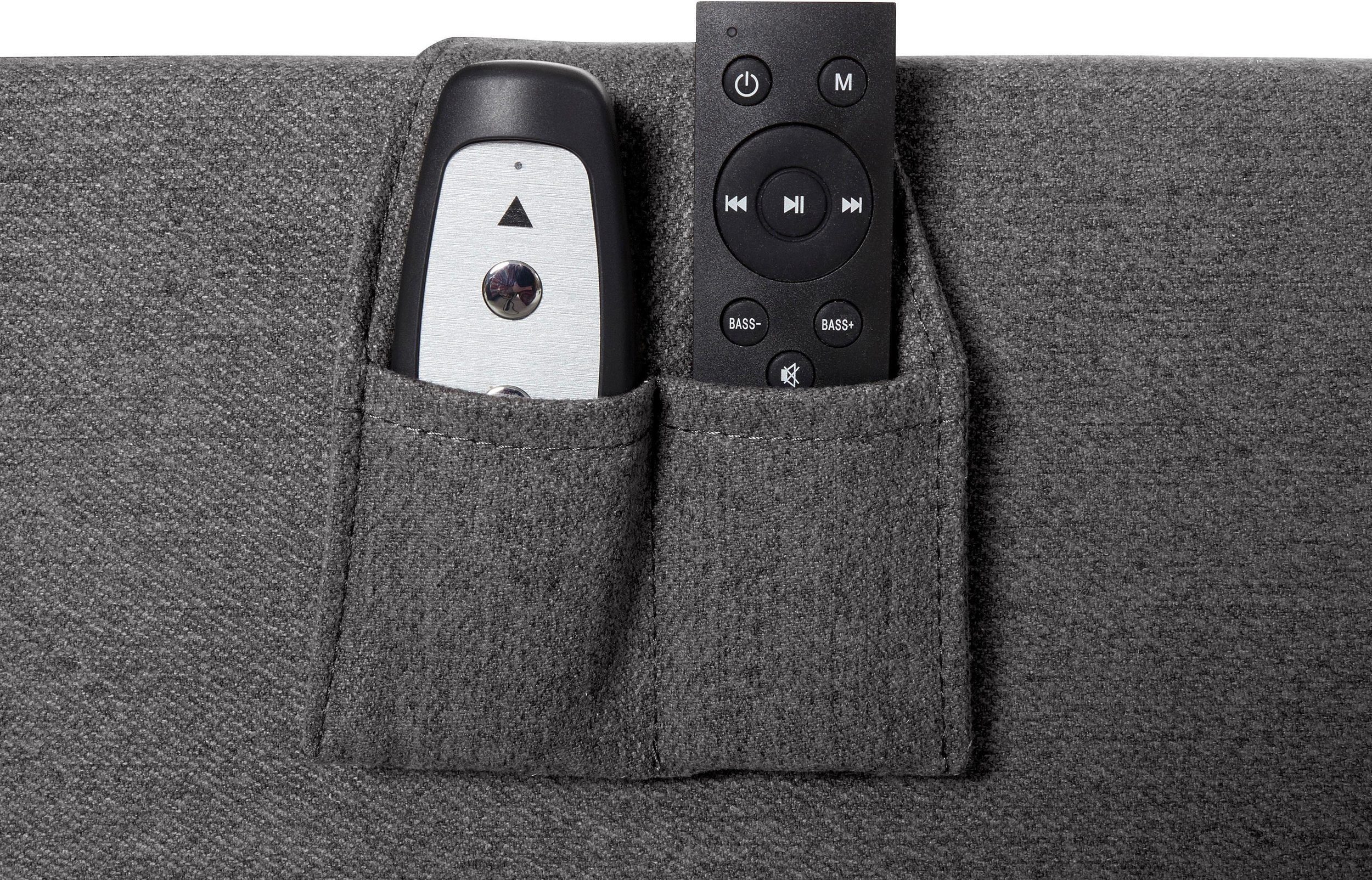 180x200 cm, Yogi, Liegefläche Lautsprechern kohle Fernsehhalterung, Multimediabett Bluetooth loft24