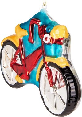 BRUBAKER Christbaumschmuck Weihnachtskugel Set - Fahrräder mit Glitzer - Damenrad Rot und Pink (2-tlg), Christbaumkugeln aus Glas Lustig - Baumanhänger - 2 Stück