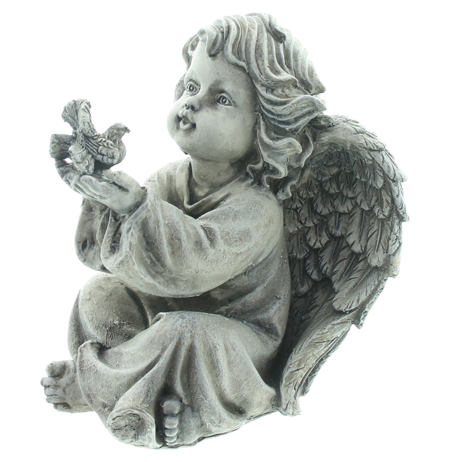 Home-trends24.de Engelfigur Engel Figur mit Vogel Grabschmuck Deko Weihnachten Grabengel